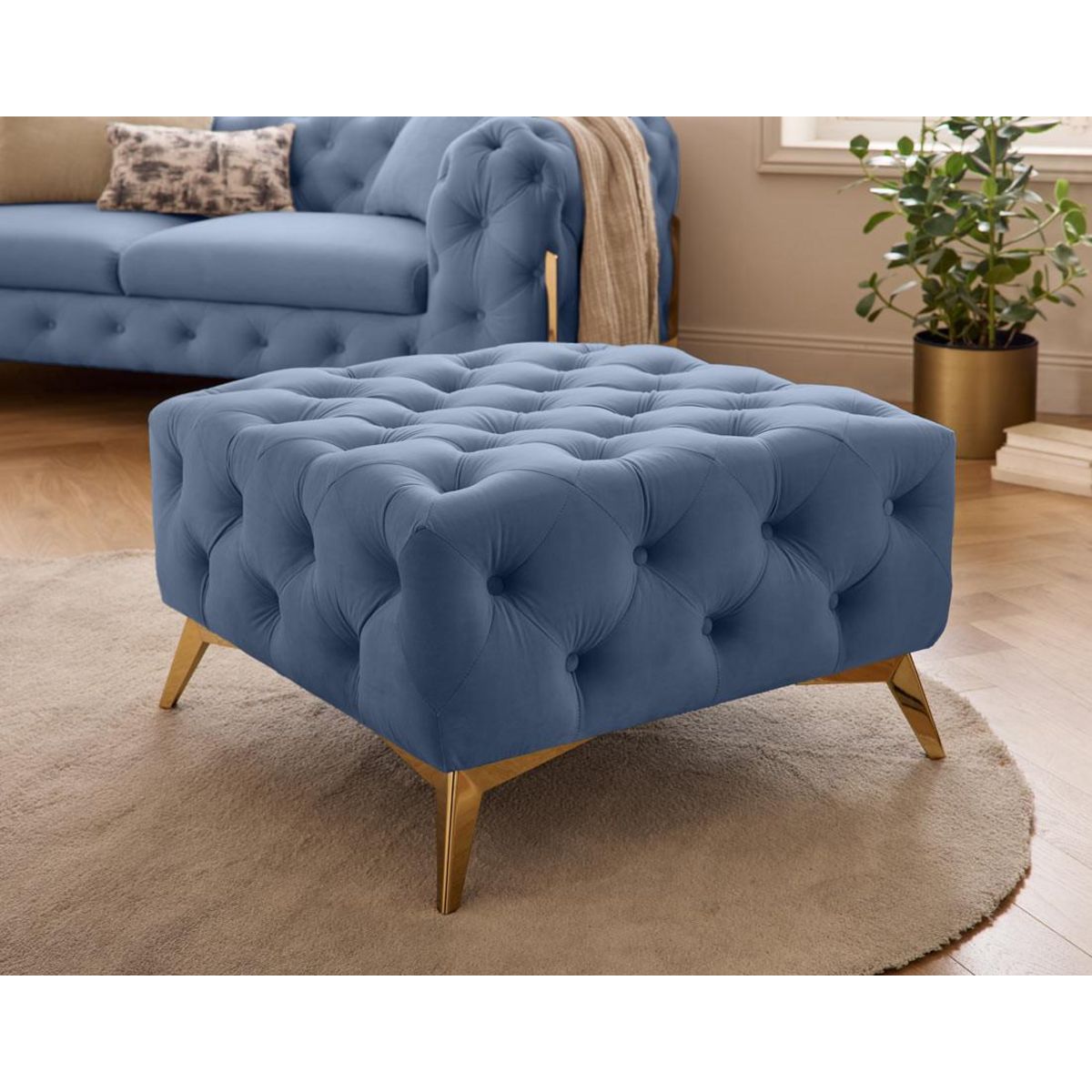 LISA DESIGN Camden - pouf chesterfield en velours - pieds en métal doré
