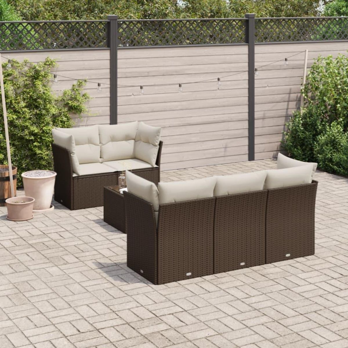 VIDAXL Salon de jardin avec coussins 6 pcs marron resine tressee