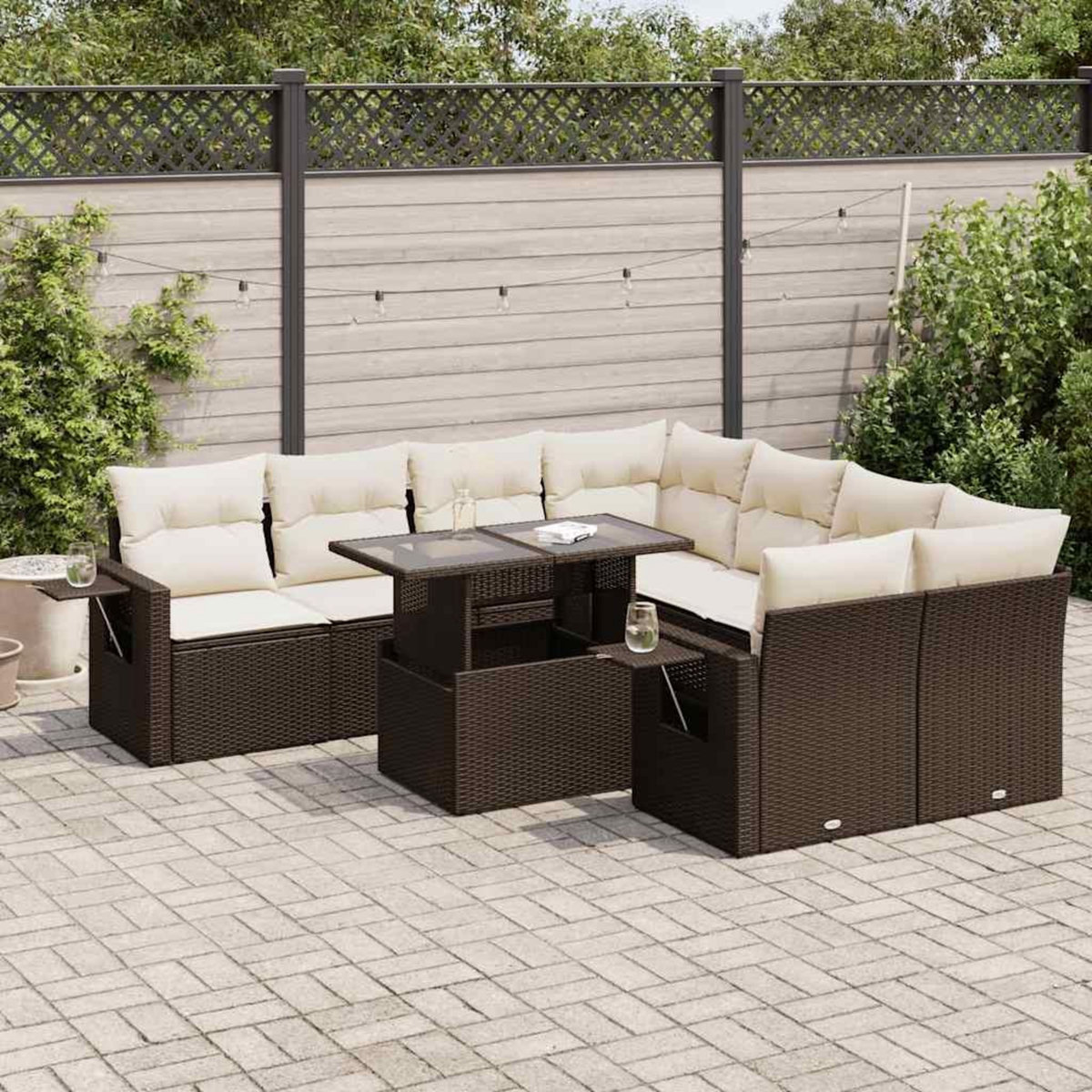 VIDAXL Salon de jardin avec coussins 9 pcs marron resine tressee