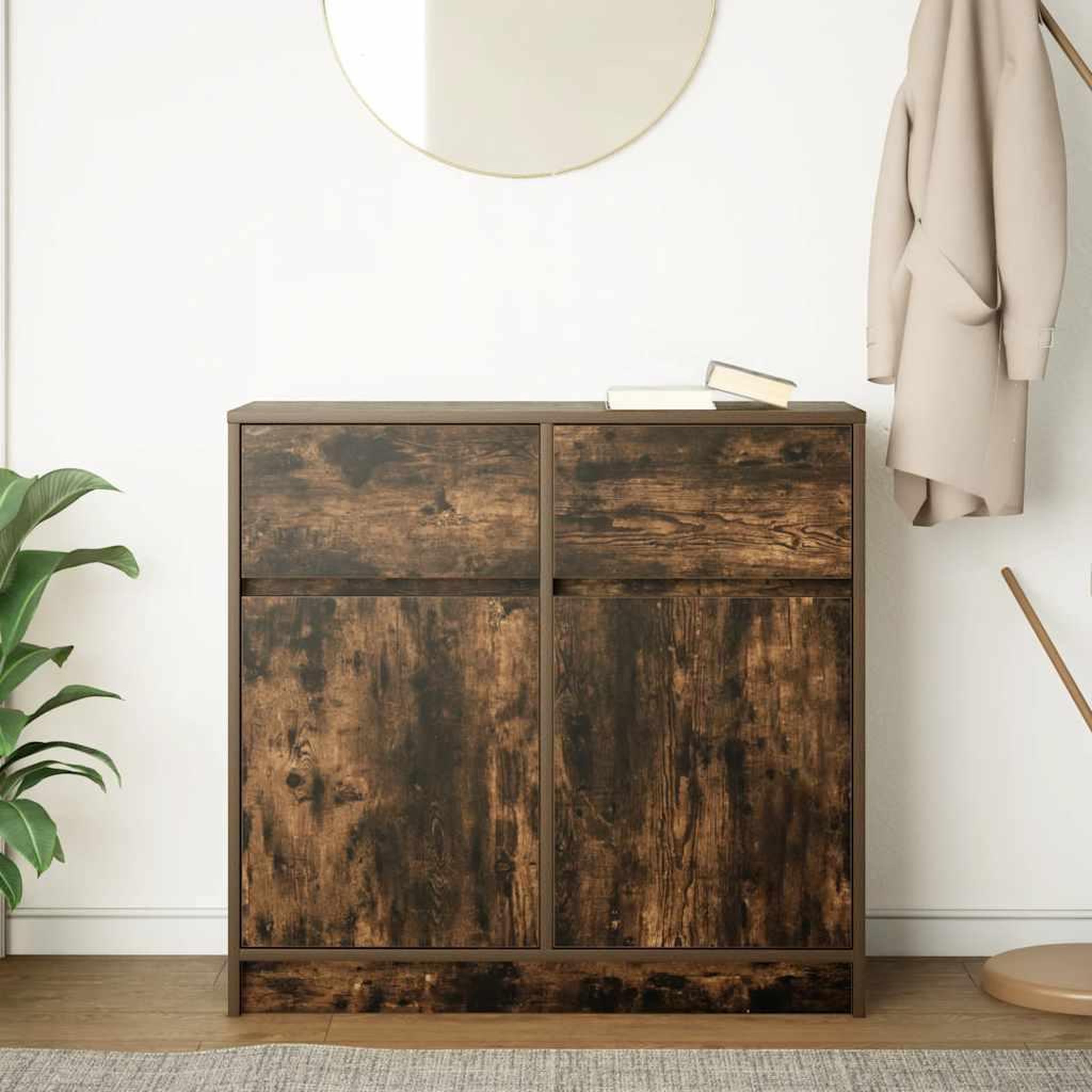 Voir la diapositive 3 : VIDAXL Buffet avec tiroir chene fume 80x34x76 cm bois d'ingenierie