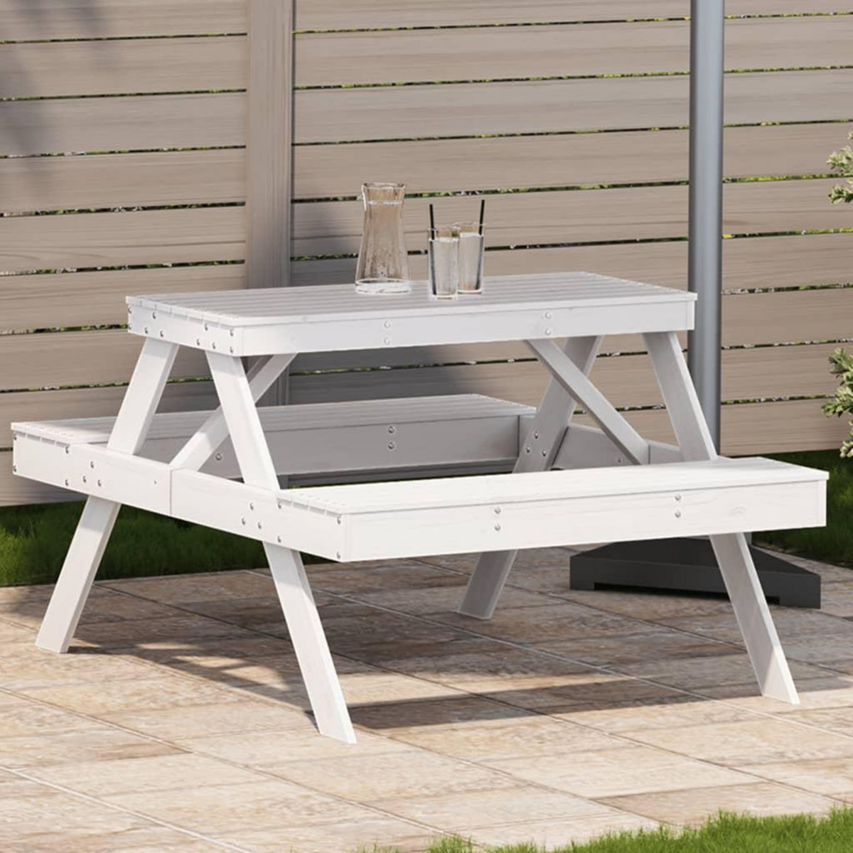 VIDAXL Table de pique-nique blanc 105x134x75 cm bois massif de pin