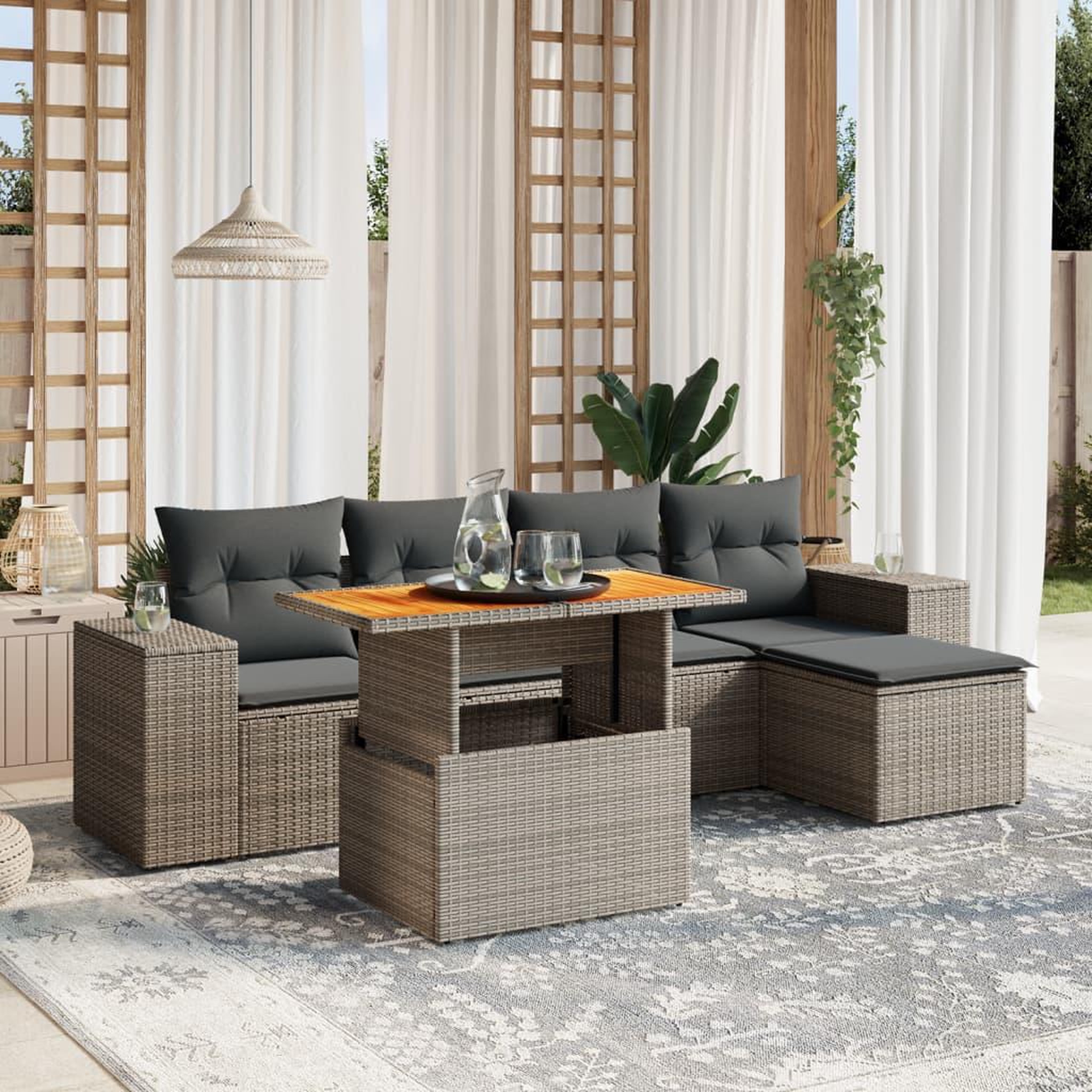 VIDAXL Salon de jardin 6 pcs avec coussins gris resine tressee