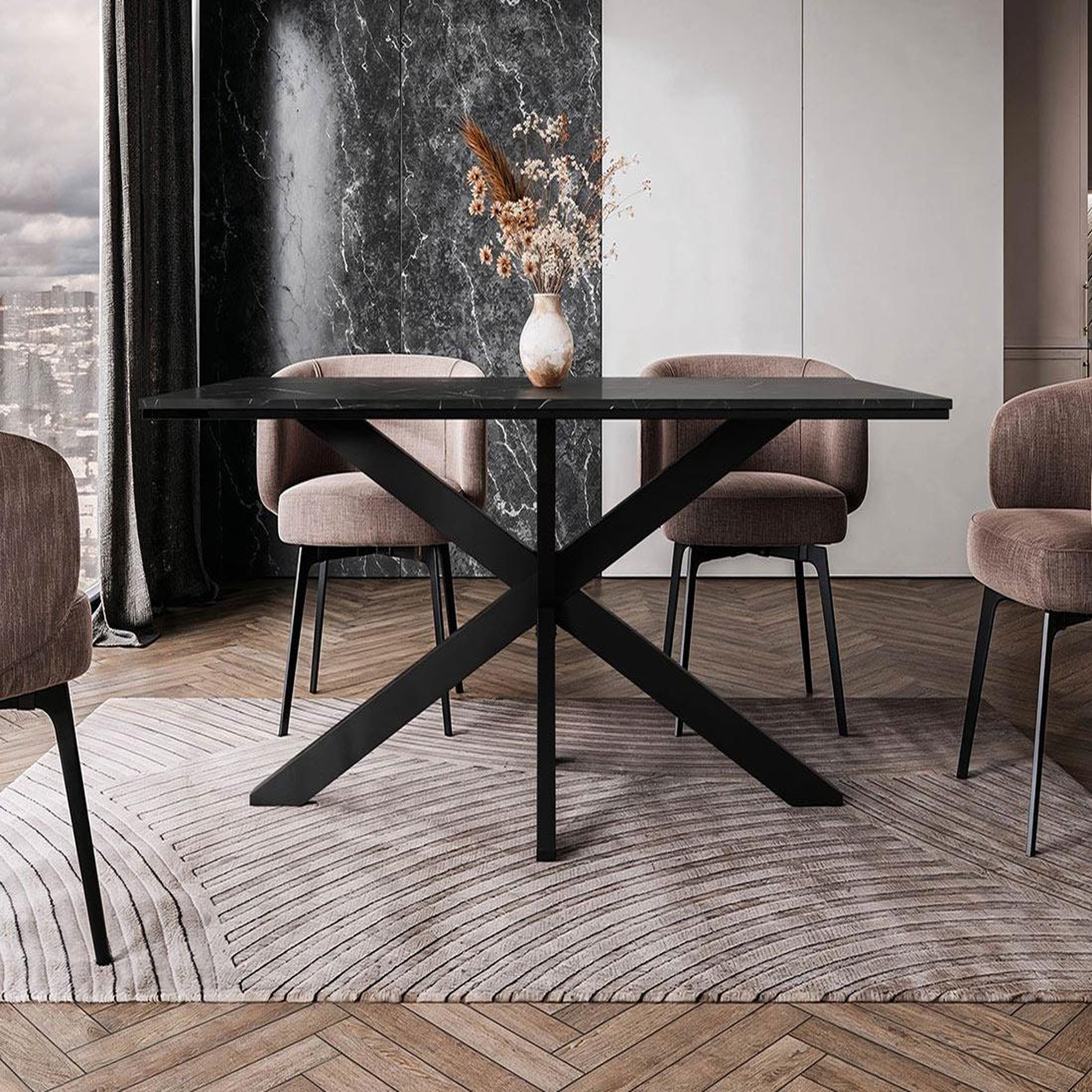 Voir la diapositive 2 : BEST MOBILIER Tom - table à manger - plateau effet marbre - pieds en métal - 4 à 6 personnes