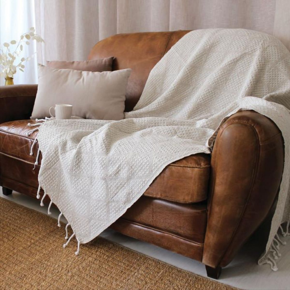 Paris Prix Plaid à Franges en Coton  Dune  130x160cm Écru