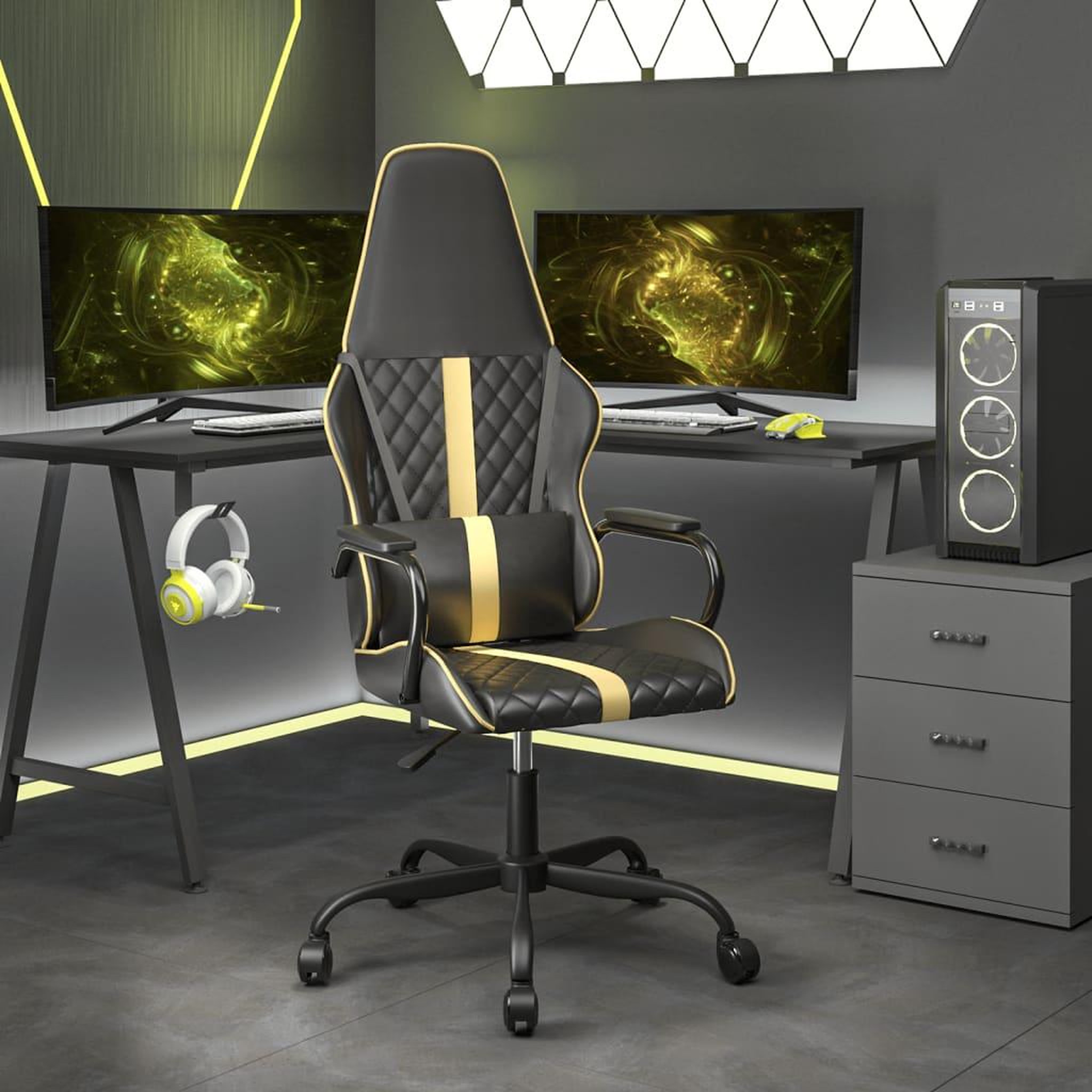 VIDAXL Chaise de jeu de massage dore et noir similicuir
