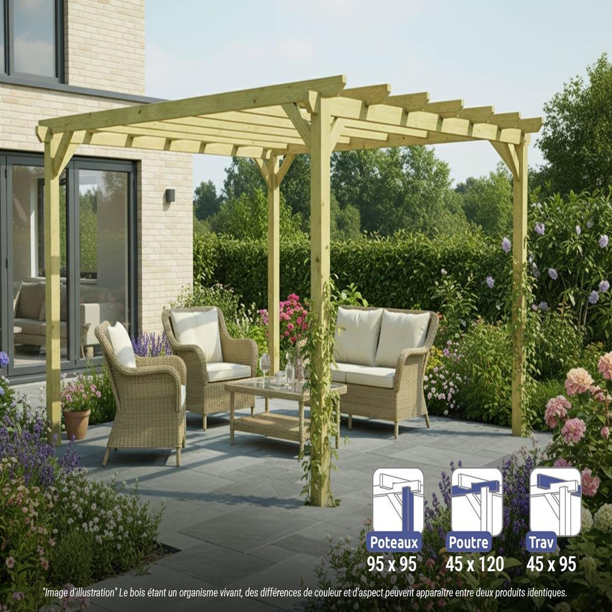 JARDIDECO Pergola massive en bois le havre 420 x 420 cm - maderland