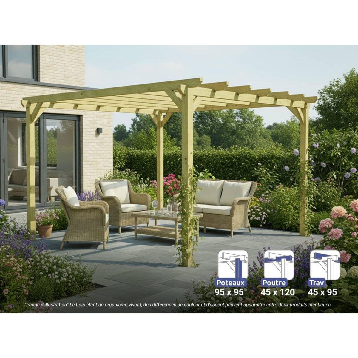 JARDIDECO Pergola massive en bois Le Havre 420 x 420 cm - Maderland