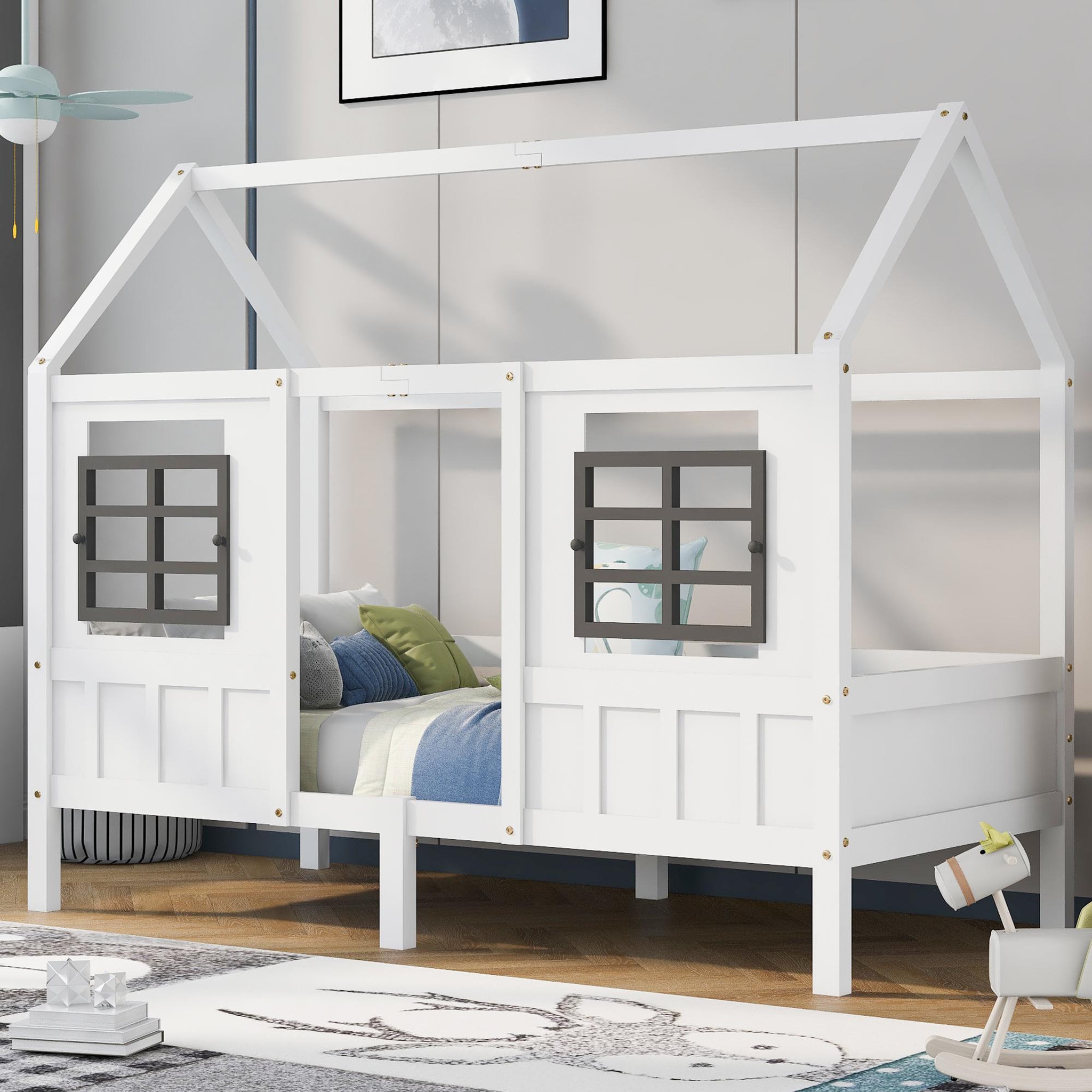 Voir la diapositive 4 : MERAX Lit cabane enfant 90x200cm pin coloris blanc