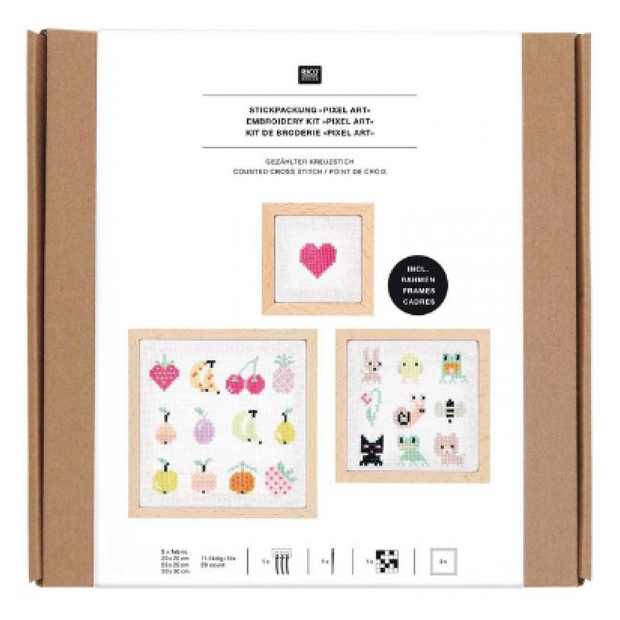 RICO DESIGN Kit de Broderie Point de Croix - Pixel Art - 3 Pcs
