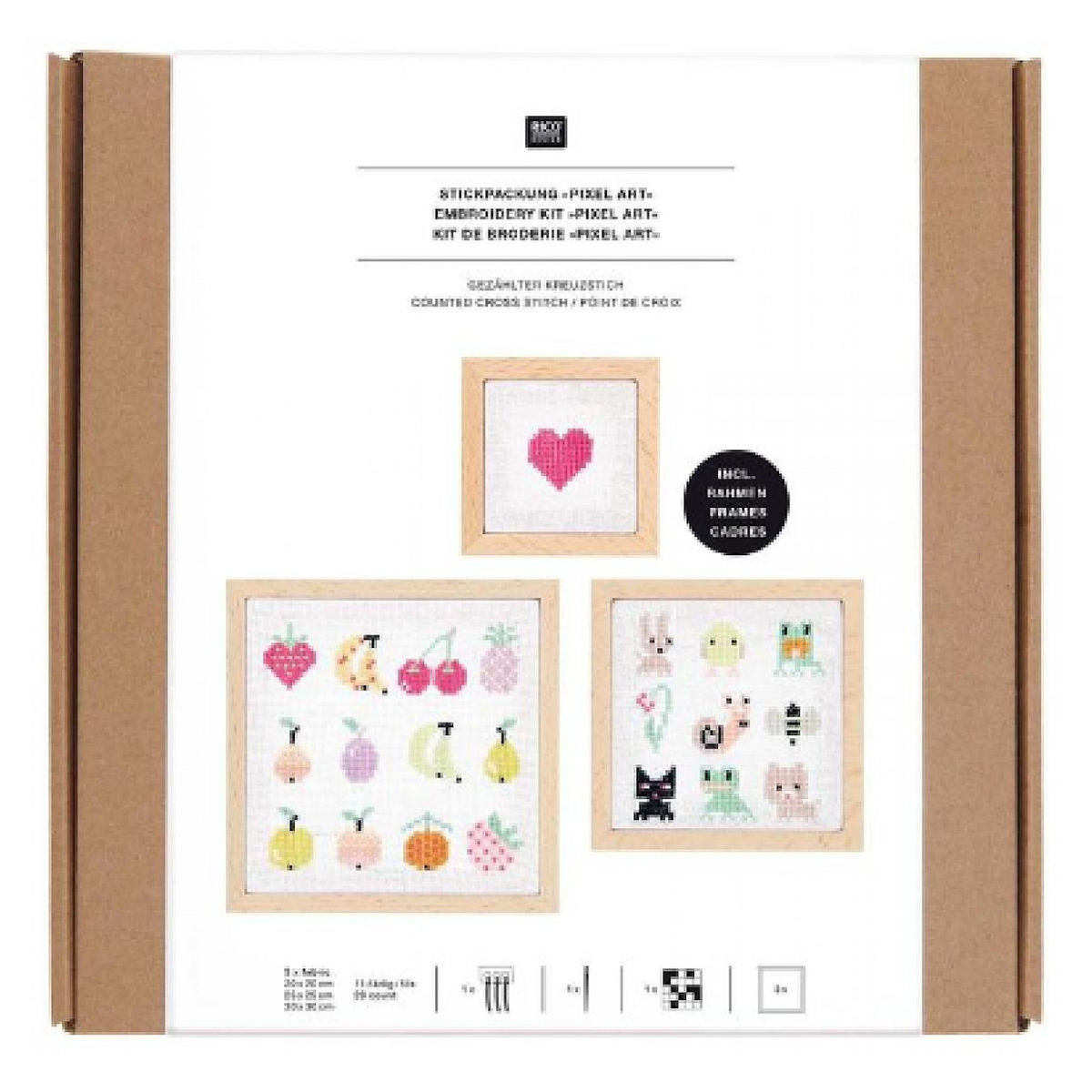 RICO DESIGN Kit de Broderie Point de Croix - Pixel Art - 3 Pcs