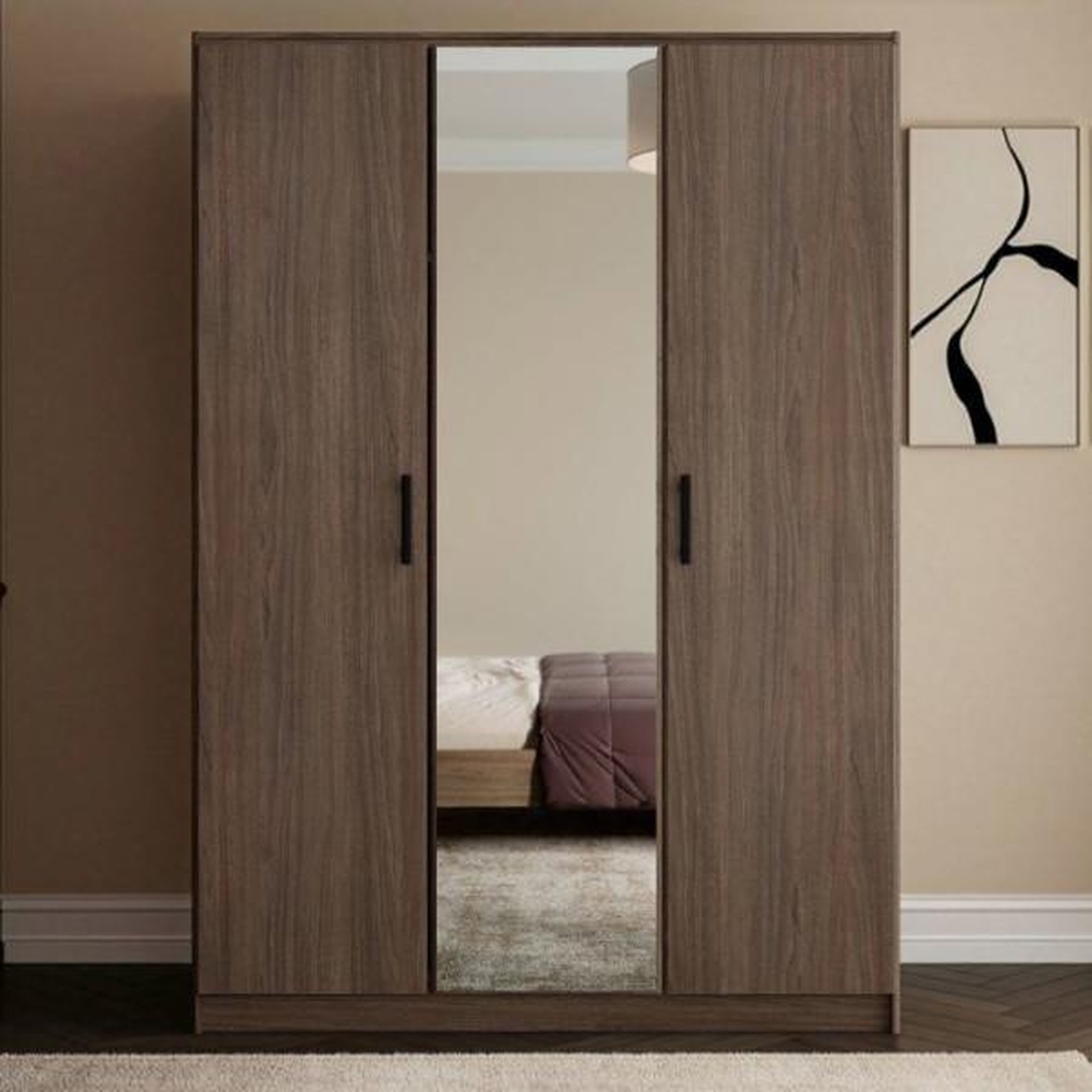 Voir la diapositive 2 : PARISOT Armoire de chambre - AZUKA - Orme torréfié - 3 portes - Style contemporain - 139 x 52 x 197 cm