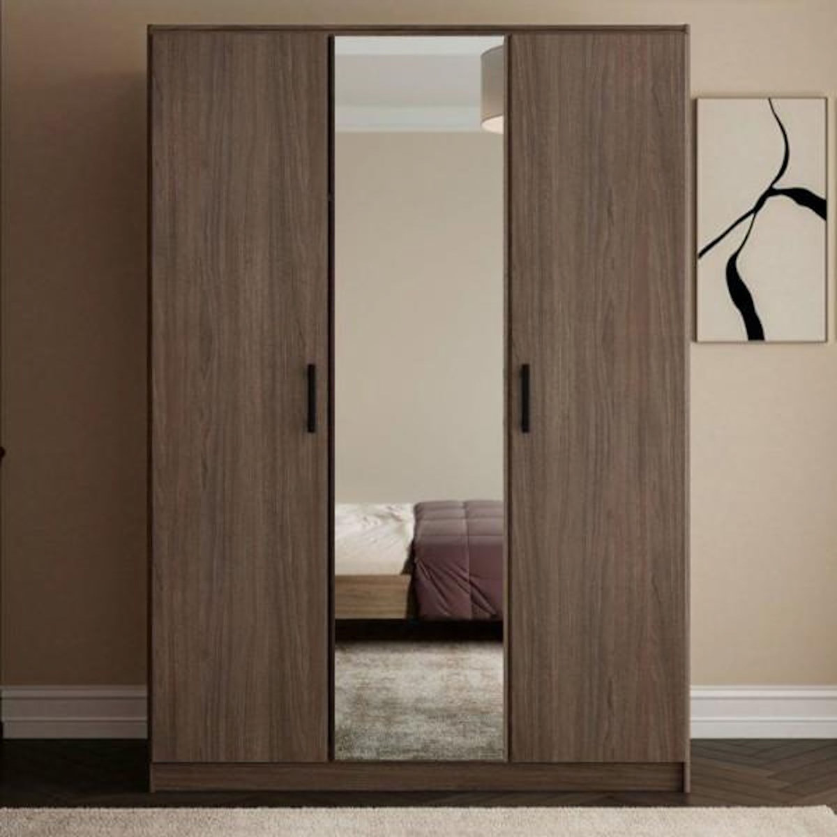 PARISOT Armoire de chambre - AZUKA - Orme torréfié - 3 portes - Style contemporain - 139 x 52 x 197 cm