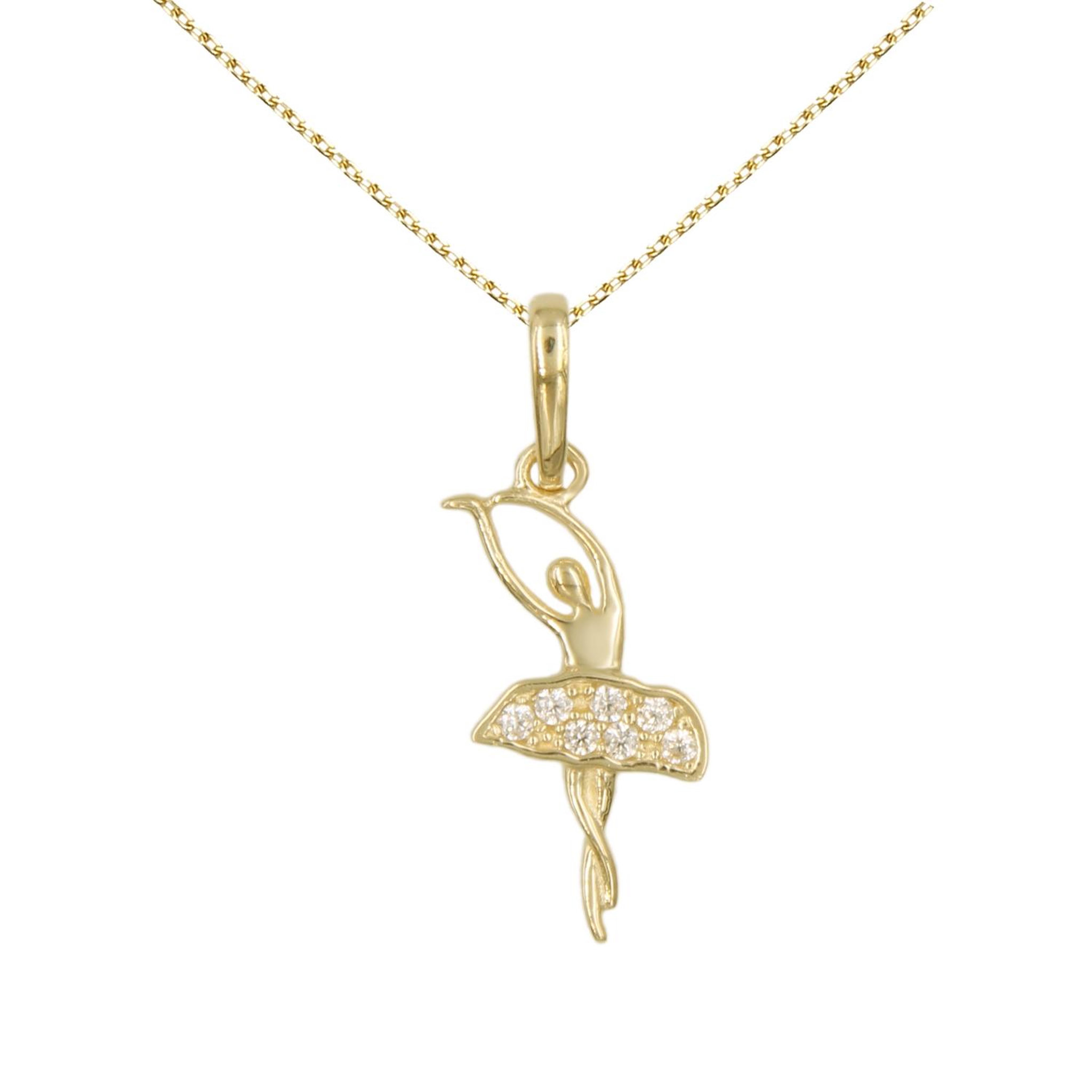 L'ATELIER D'AZUR Pendentif Or et Zirconiums - Danseuse - Femme ou Enfant - Chaine Offerte