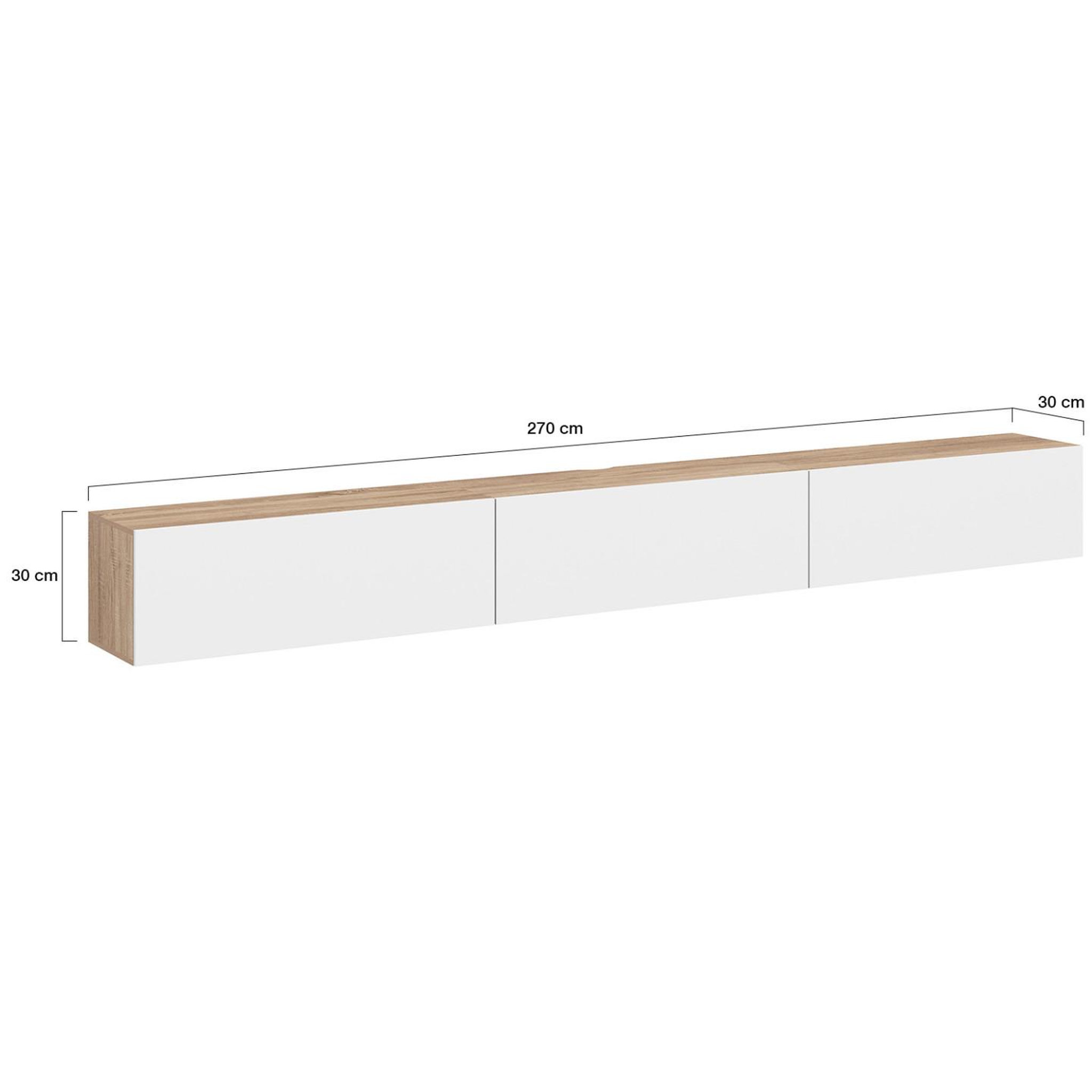 Voir la diapositive 5 : ID MARKET Meuble tv 270 cm suspendu elio 3 portes bois et blanc
