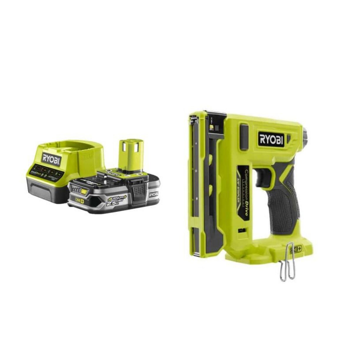 Ryobi Pack RYOBI Agrafeuse 18V R18ST50-0 - 1 Batterie 2.5Ah - 1 Chargeur rapide RC18120-125