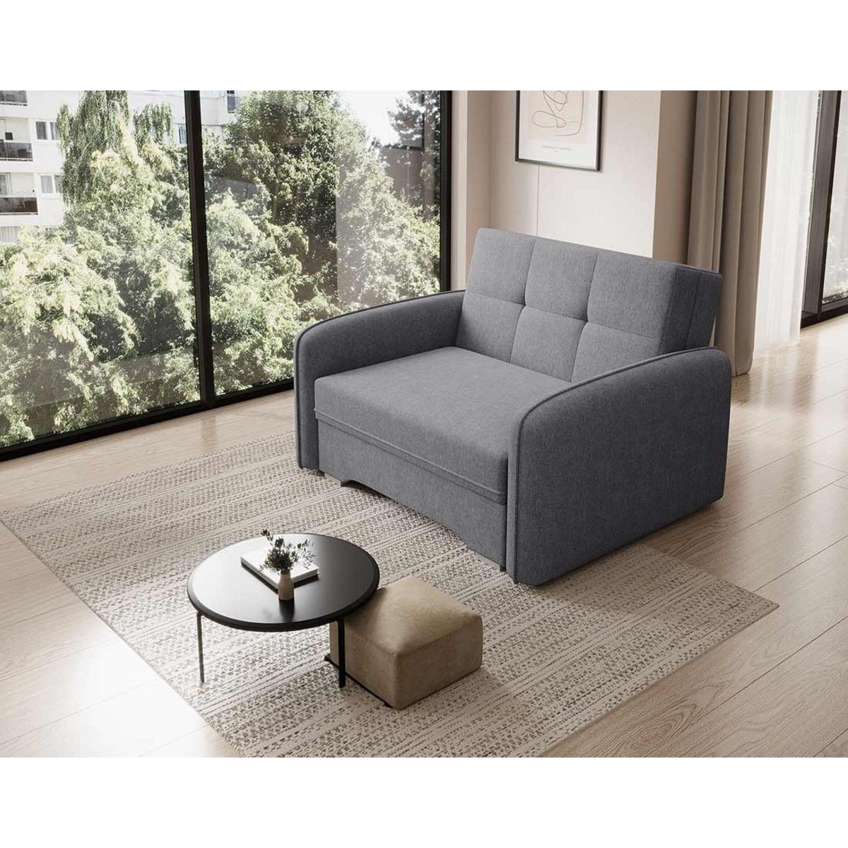 BEST MOBILIER Michelle - fauteuil convertible avec coffre en velours