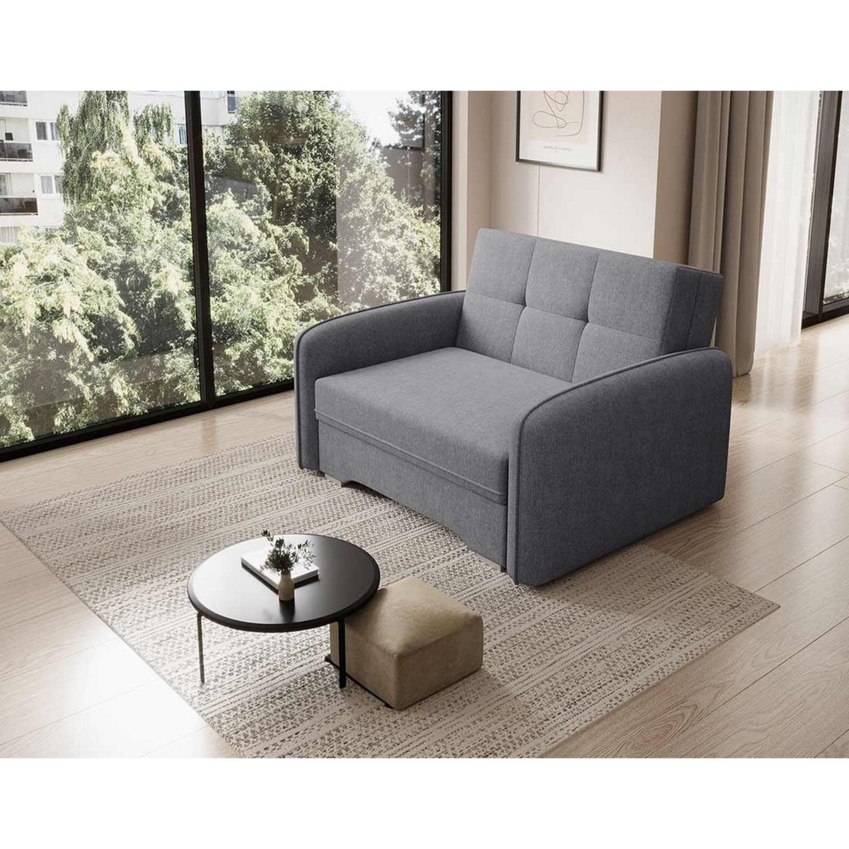 BEST MOBILIER Michelle - fauteuil convertible avec coffre en velours