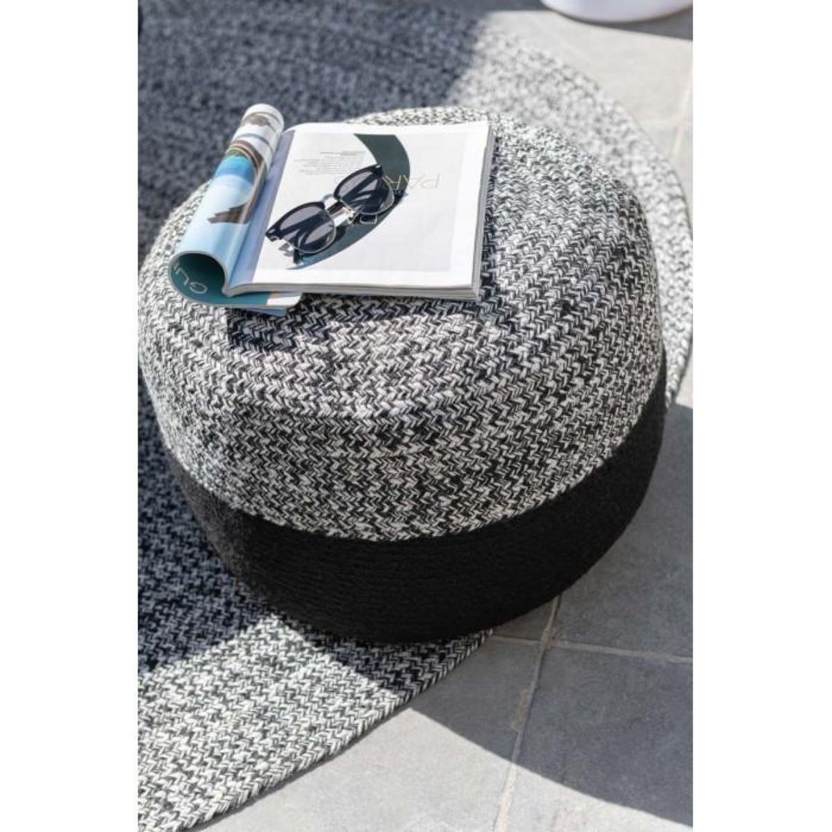 Paris Prix Pouf Rond Design  Miami  50cm Noir & Blanc