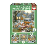 EDUCA Puzzles progressifs - EDUCA - La Ville des Lapins - 4 puzzles - 12 a 25 pieces - Pour enfants
