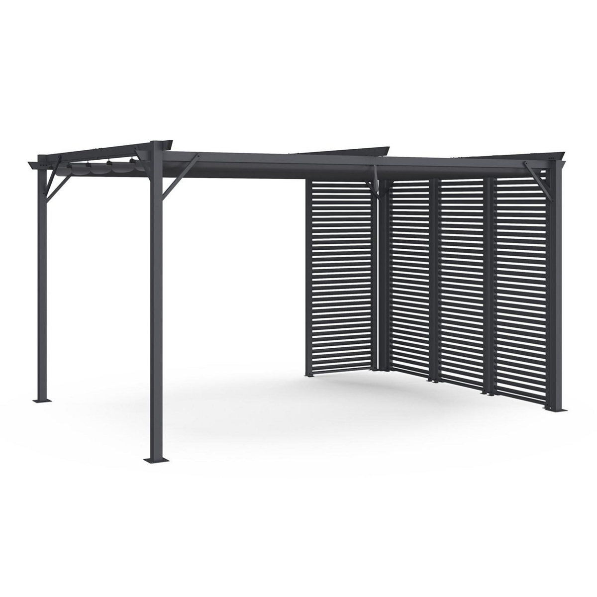 ID MARKET Pergola édition collector persienne toit rétractable 3x4M 4 pans modulables gris anthracite