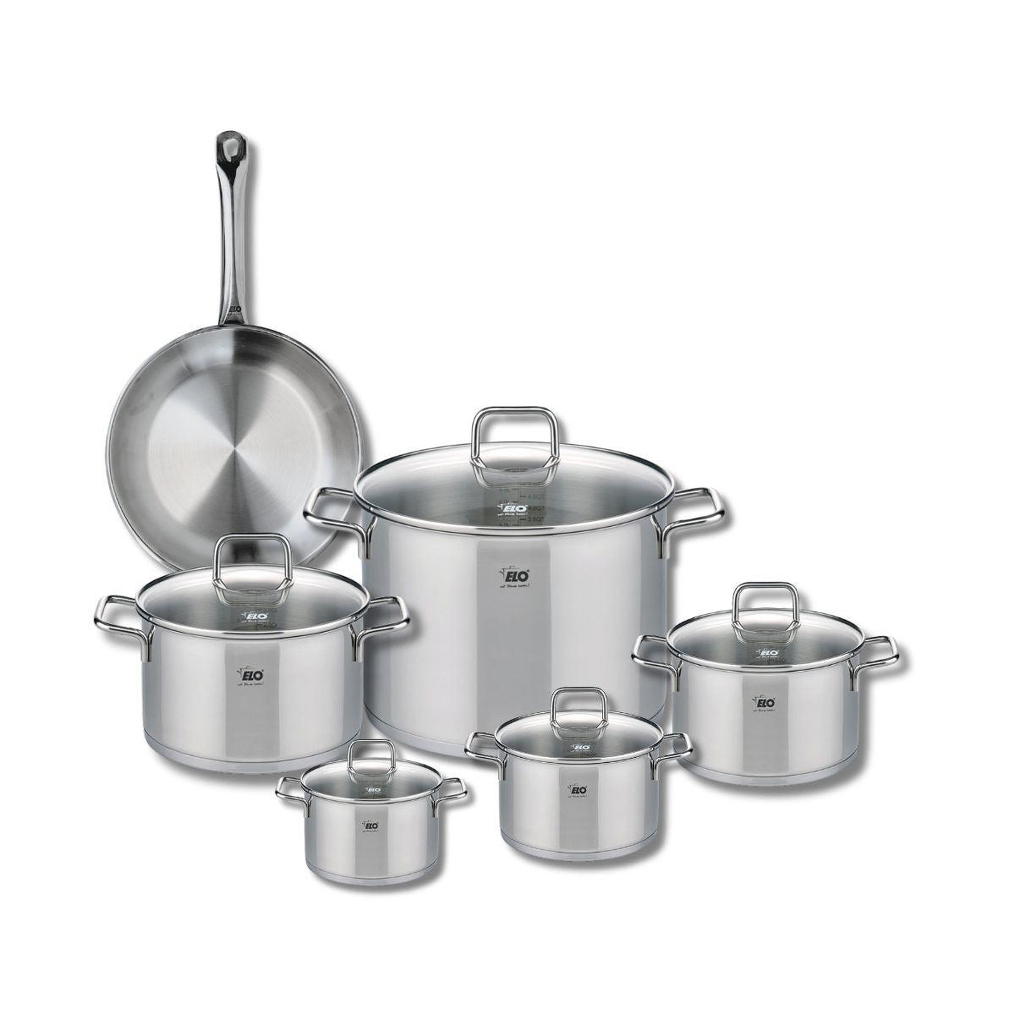 ELO Ensemble de 1 poêle de cuisson 24 cm et 5 faitouts 12, 14, 16, 20 et 26 cm elo profi citrin