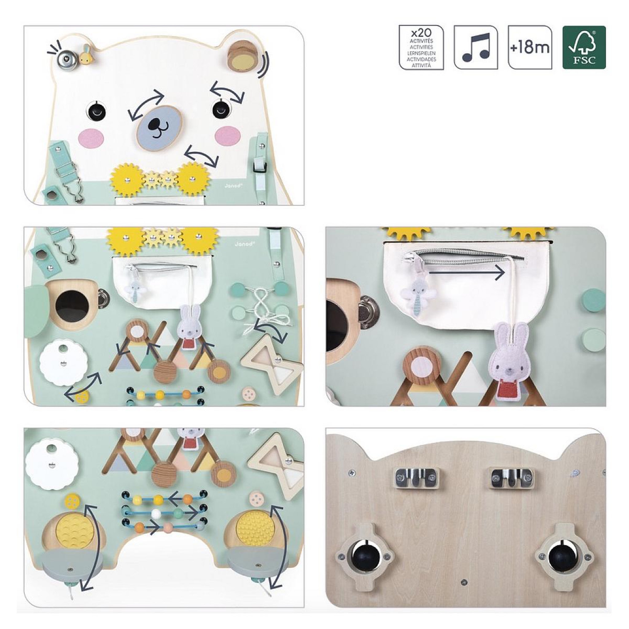 Voir la diapositive 4 : Juratoys-Janod Pure Busy board Ourson blanc