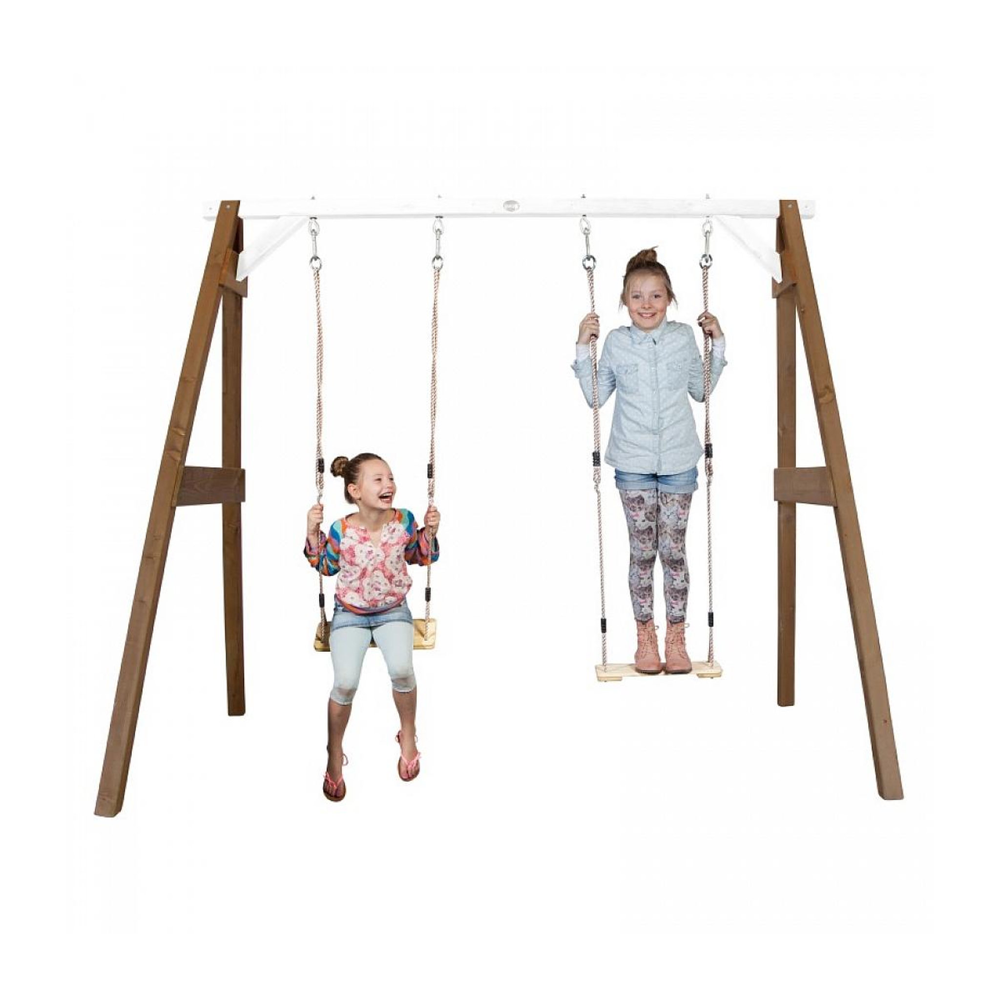 Voir la diapositive 2 : Axi House AXI Portique double 2 balancoires en bois Marron Blanc 160x254x207cm