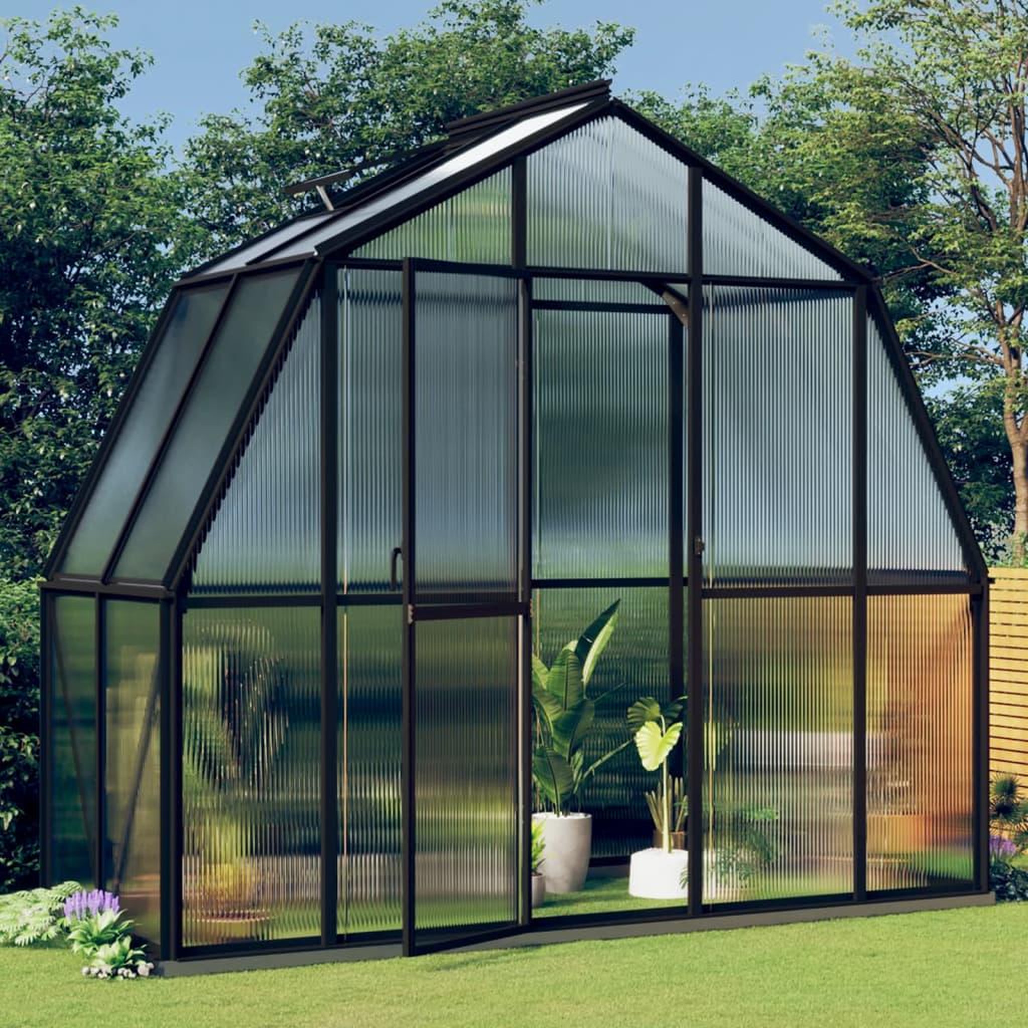 Voir la diapositive 1 : VIDAXL Serre avec cadre de base anthracite 3,3 m^2 aluminium
