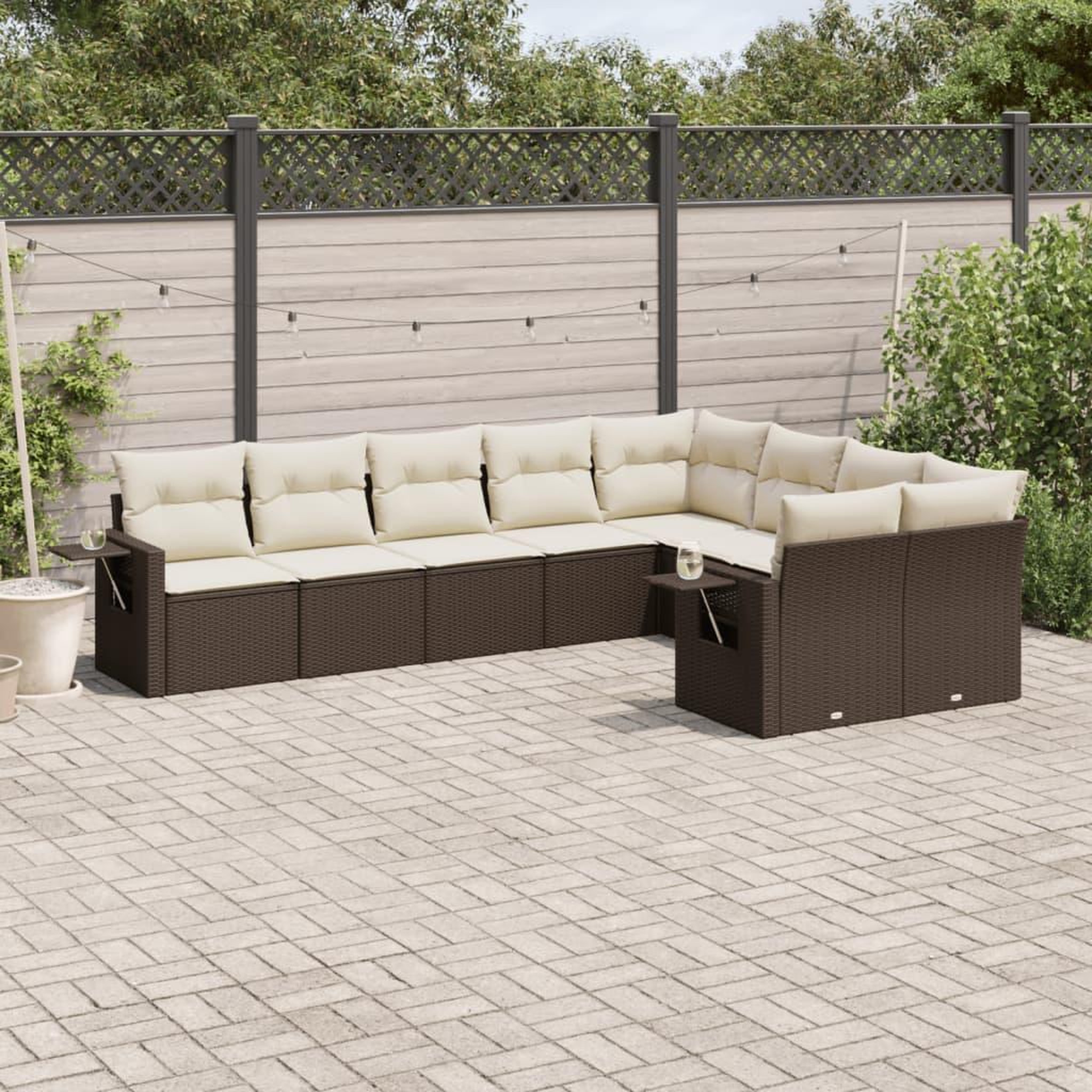 VIDAXL Salon de jardin avec coussins 9 pcs marron resine tressee