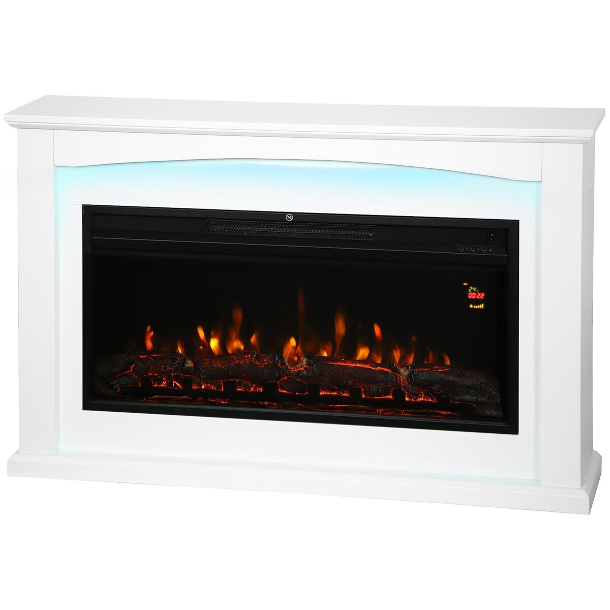 HOMCOM Cheminée électrique design LED multicolore grande taille 121 x 25 x 77 cm 2000W télécommande blanc