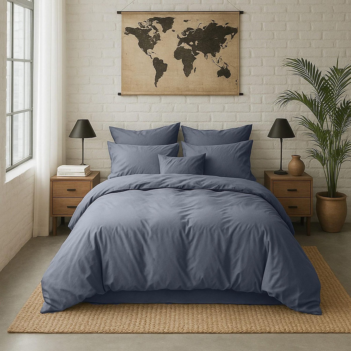 BATON ROUGE Drap housse 100% percale de coton lavé 80 fils/cm² - bleu forever