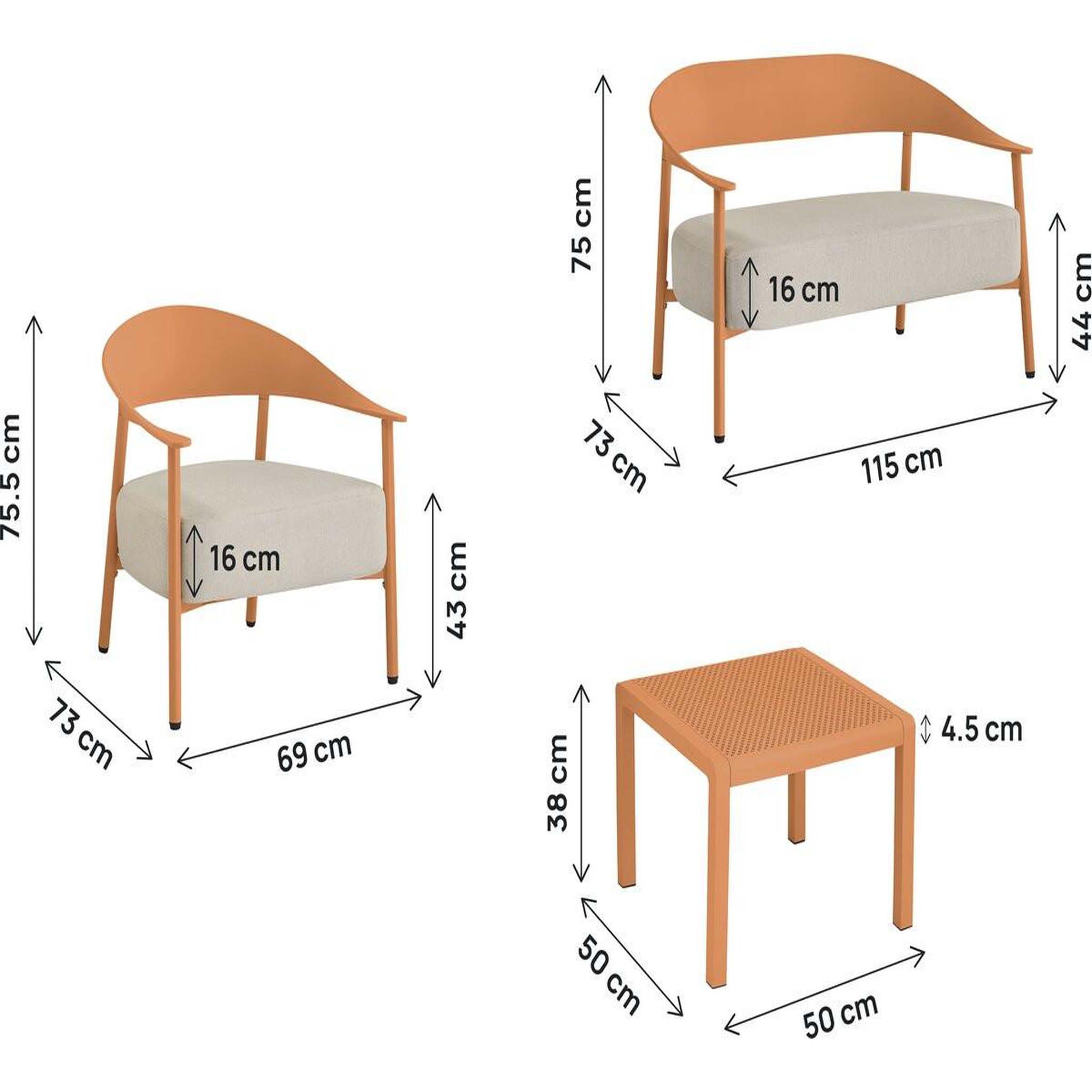 Voir la diapositive 3 : Habitat et Jardin Salon de jardin en métal et plastique  céora  - 4 places - orange