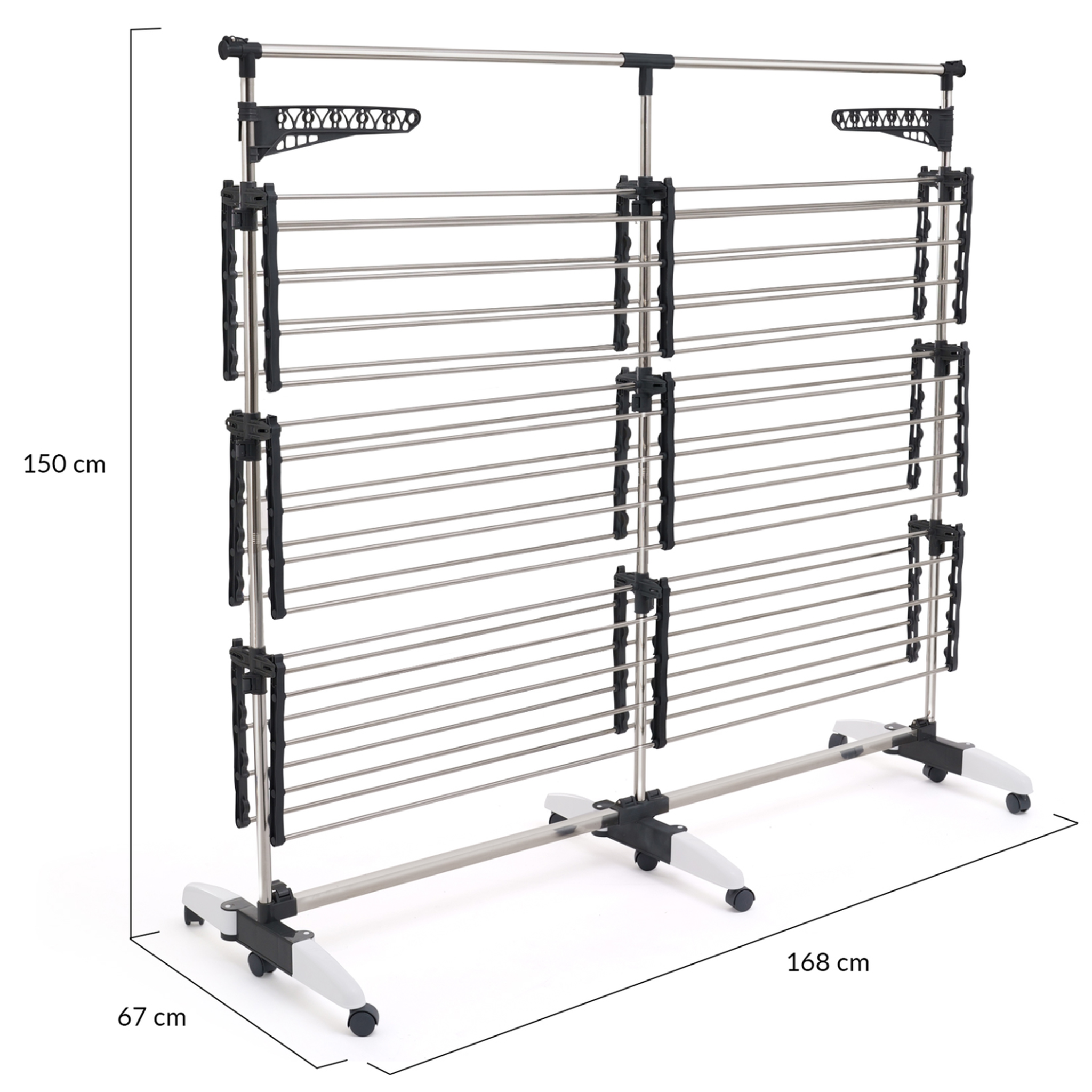 Voir la diapositive 5 : ID MARKET Séchoir à linge vertical pliable 3 niveaux supra capacité 50m avec tringle télescopique blanc et gris