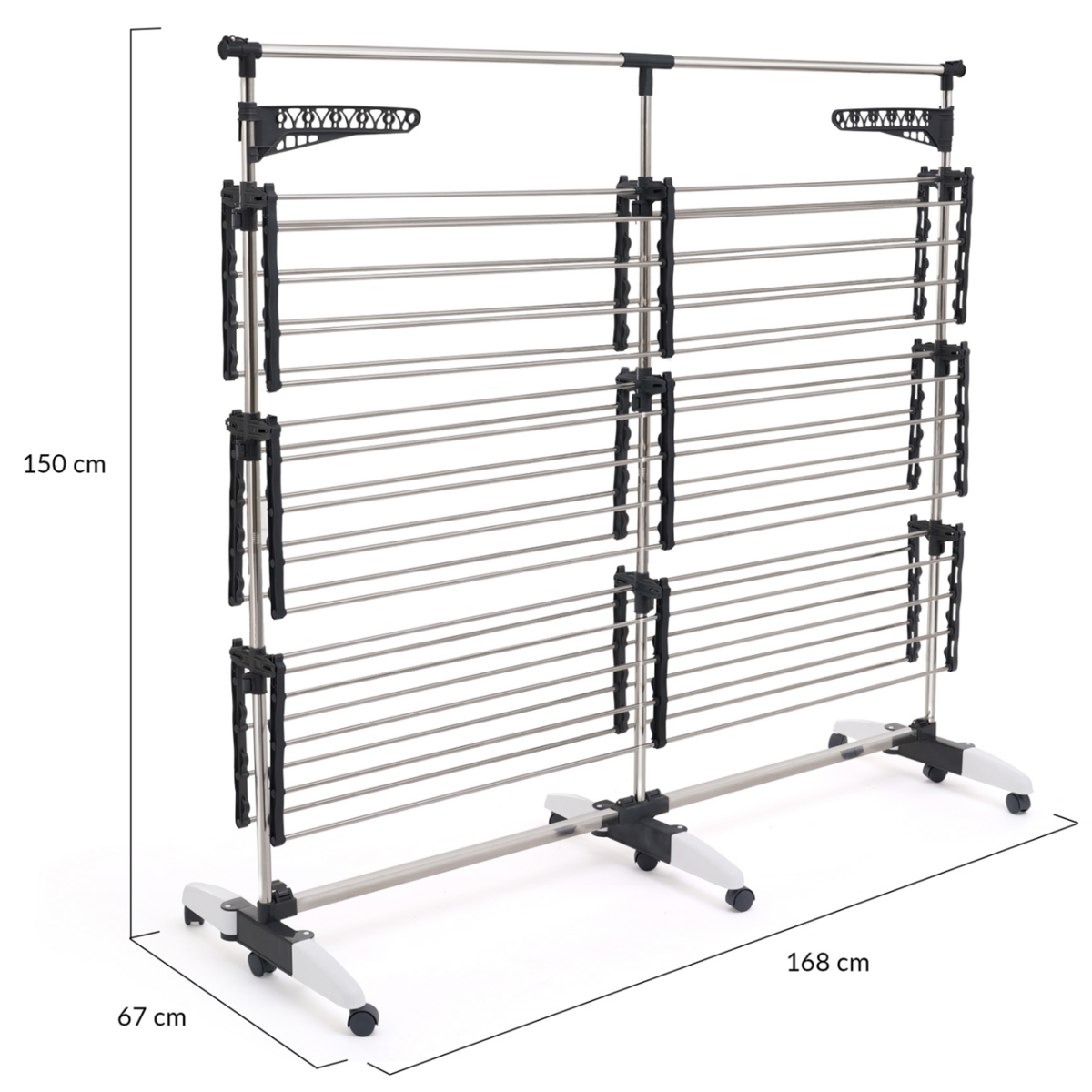 ID MARKET Séchoir à linge vertical pliable 3 niveaux SUPRA capacité 50M avec tringle télescopique blanc et gris