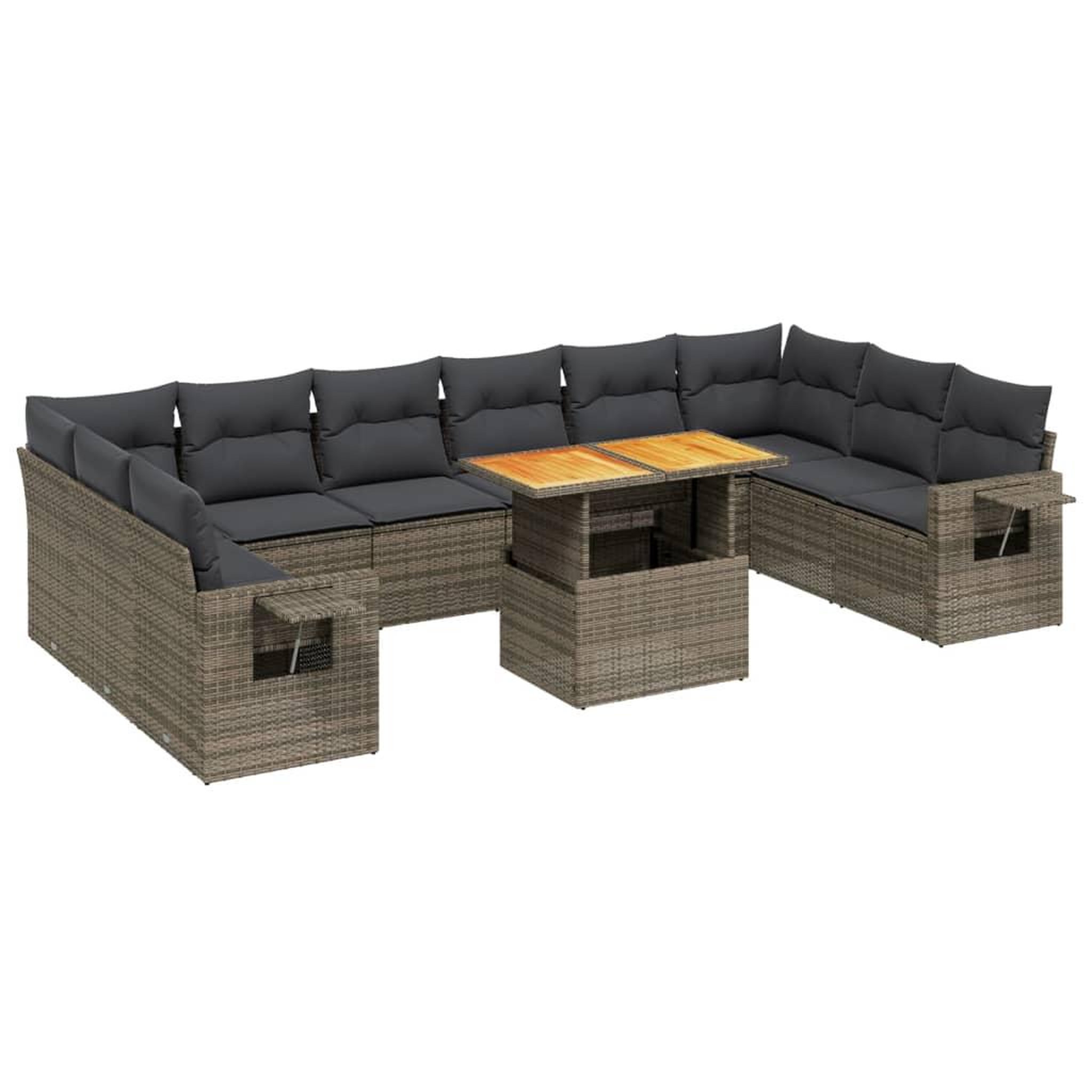 Voir la diapositive 2 : VIDAXL Salon de jardin 11 pcs avec coussins gris resine tressee