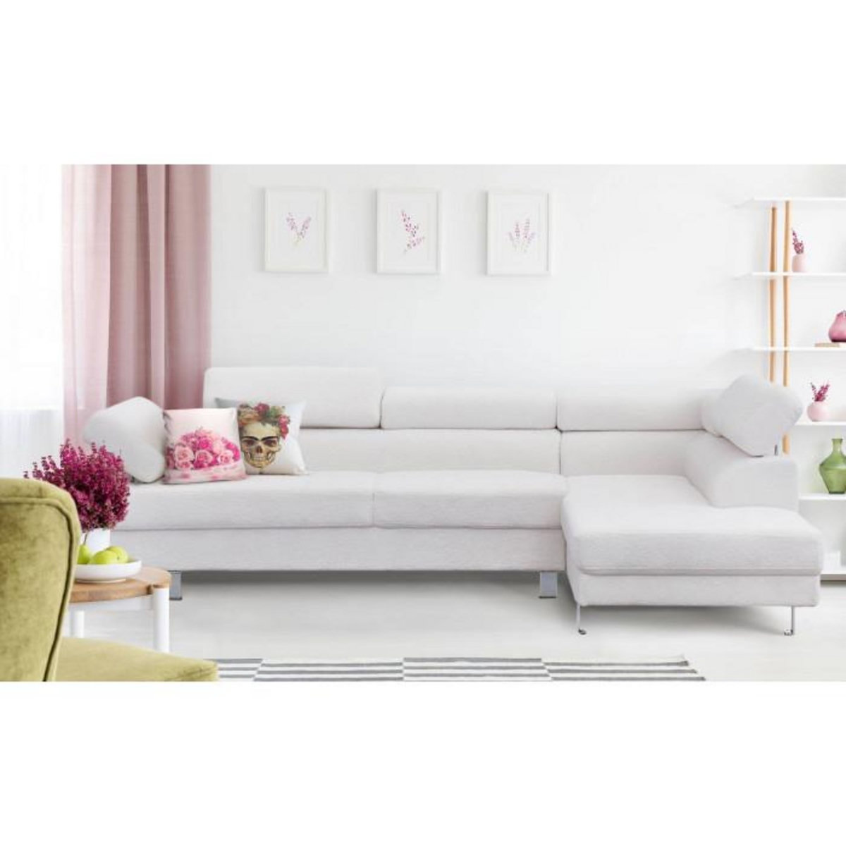 Paris Prix Canapé d'Angle Droit Bouclette  Têtière  260cm Crème