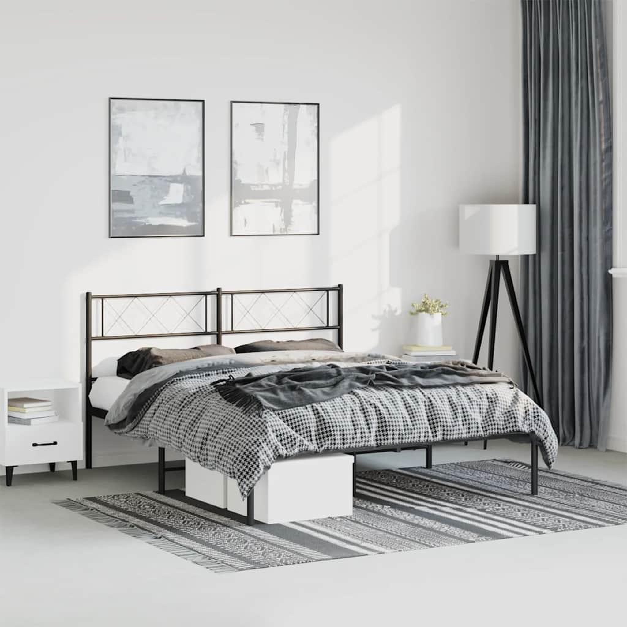 VIDAXL Cadre de lit metal sans matelas avec tete de lit noir 150x200cm