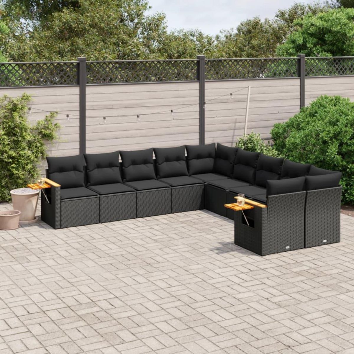VIDAXL Salon de jardin 10 pcs avec coussins noir resine tressee