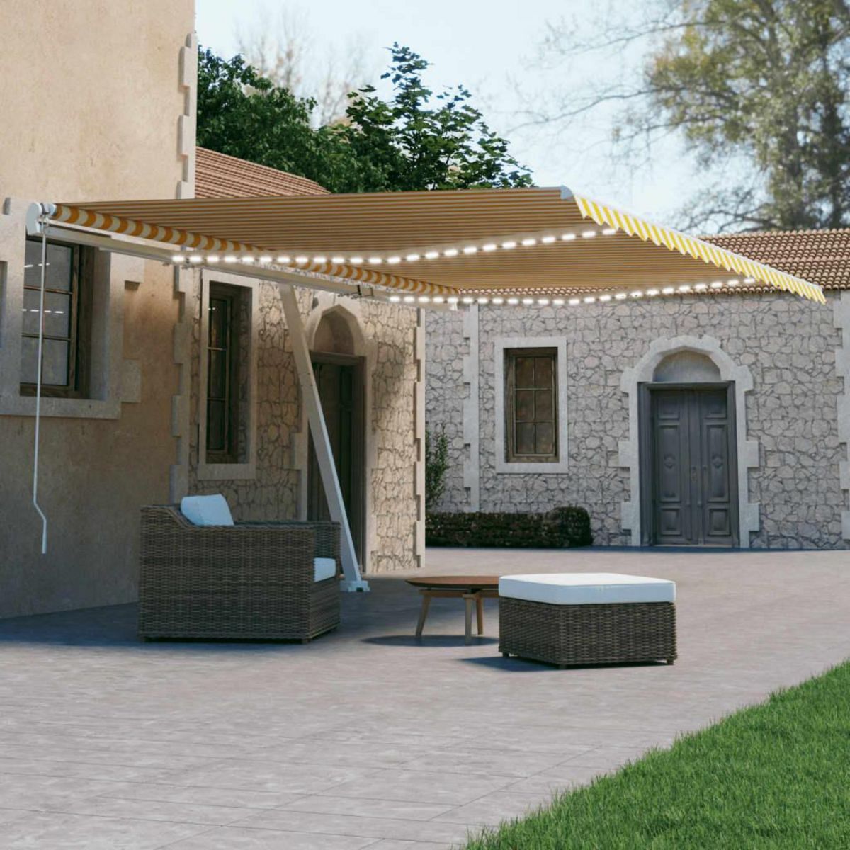 VIDAXL Auvent automatique capteur de vent/LED 600x300cm Jaune et blanc