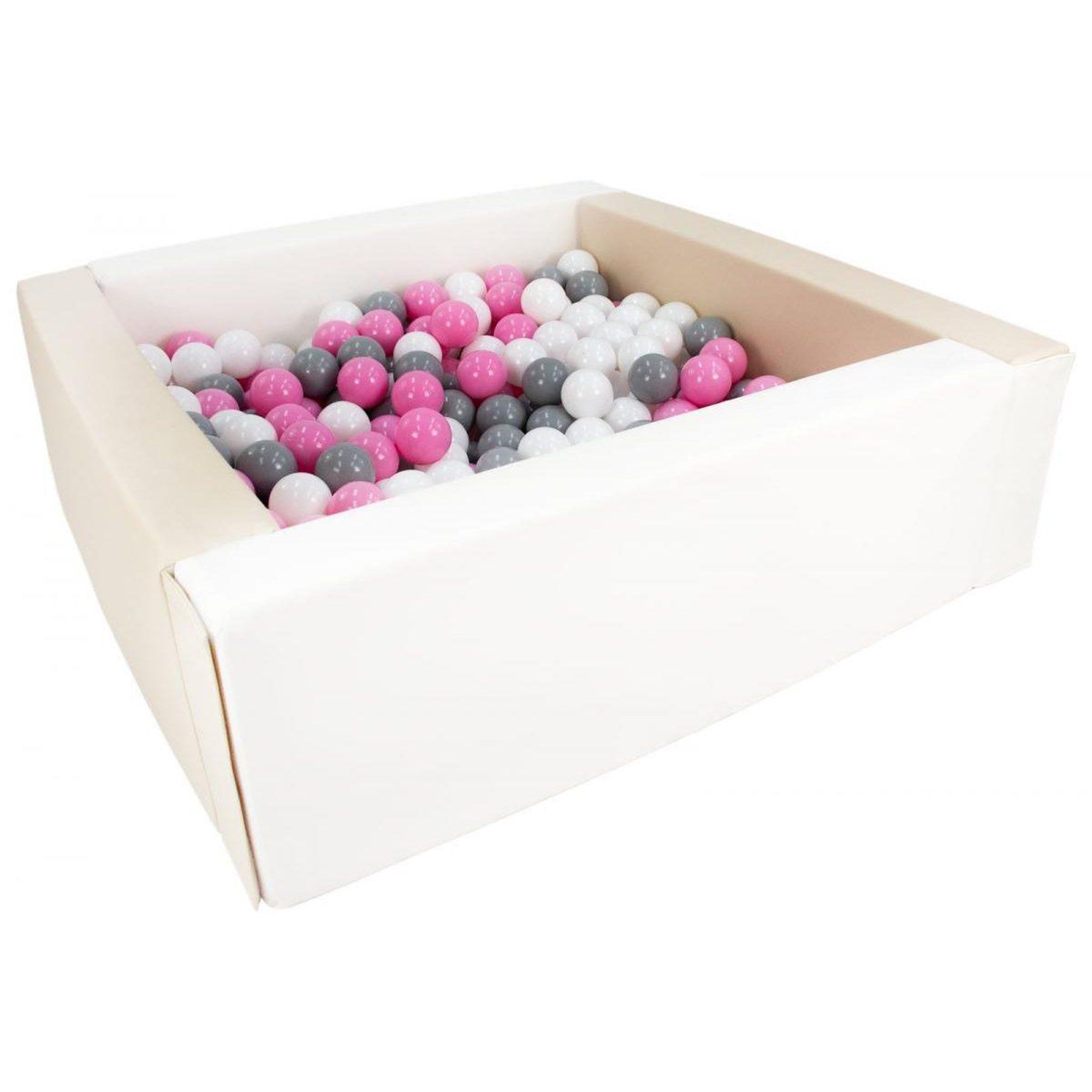 VELINDA Piscine à balles carrée avec 300 balles - blanc, cappuccino/blanc, rose clair, gris