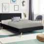 Voir la diapositive 2 : ID MARKET Lit double scandinave OSLO avec tête de lit et sommier 140 x 190 cm tissu noir