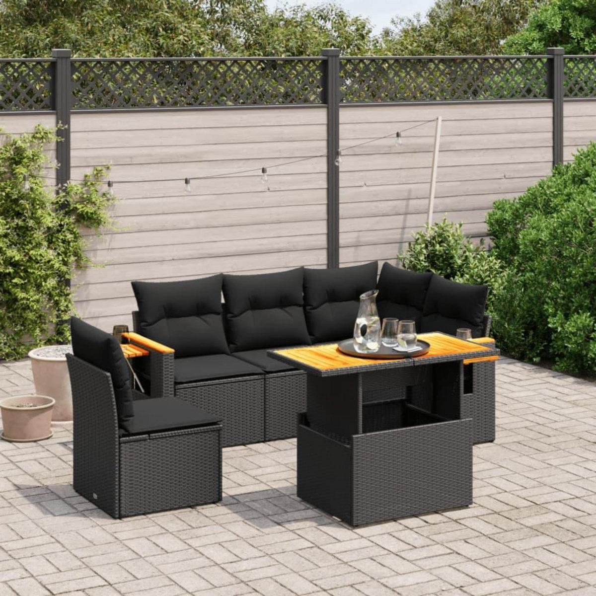 VIDAXL Salon de jardin 6 pcs avec coussins noir resine tressee