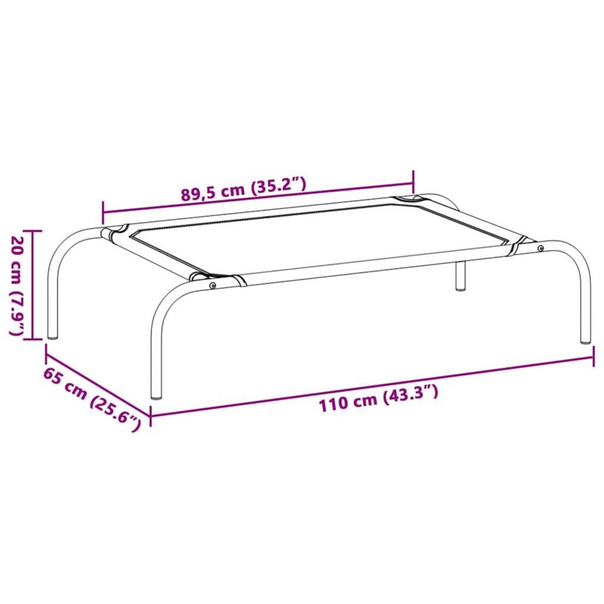 VIDAXL Lit sureleve pour chien noir 110x65x20 cm tissu oxford et acier