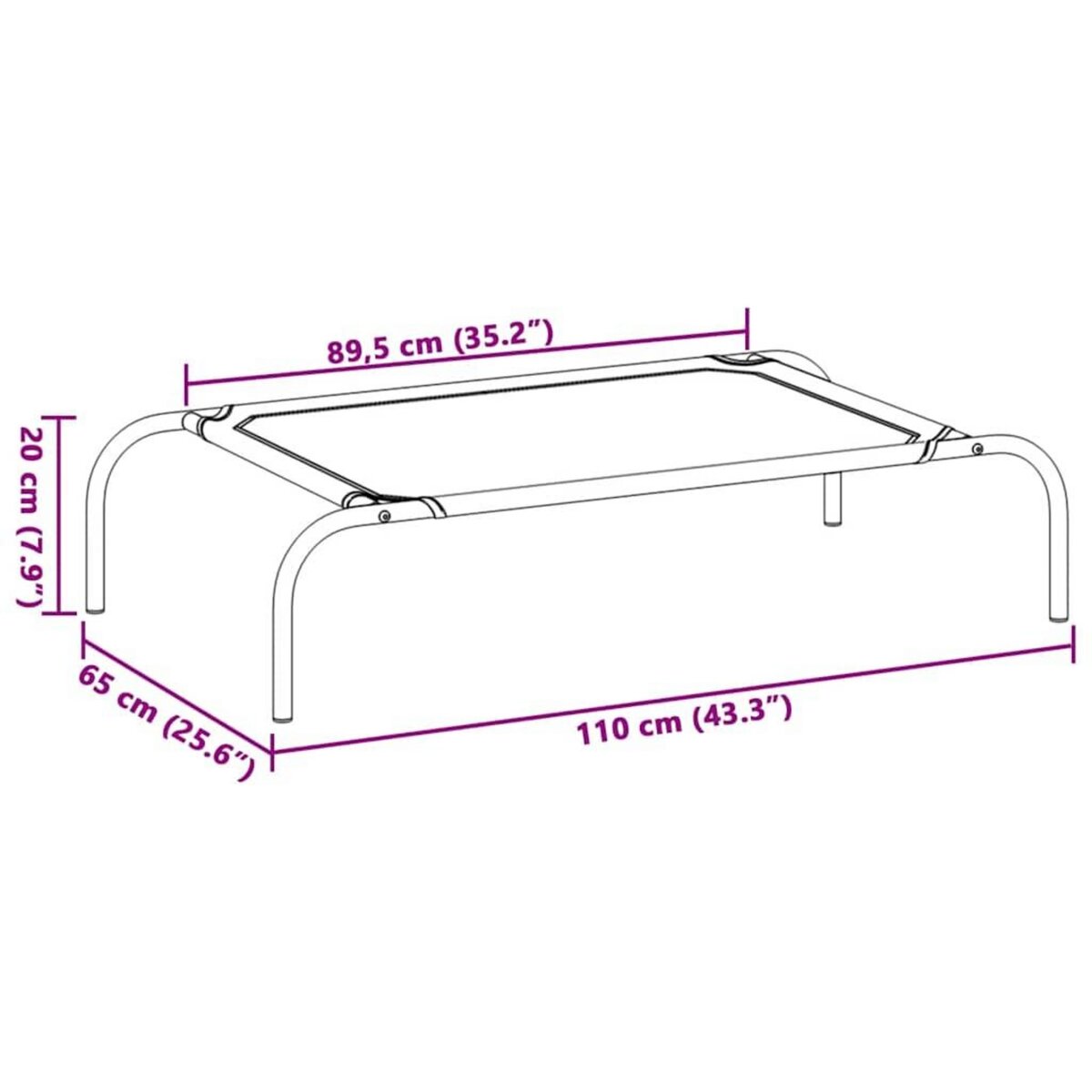 VIDAXL Lit sureleve pour chien noir 110x65x20 cm tissu oxford et acier