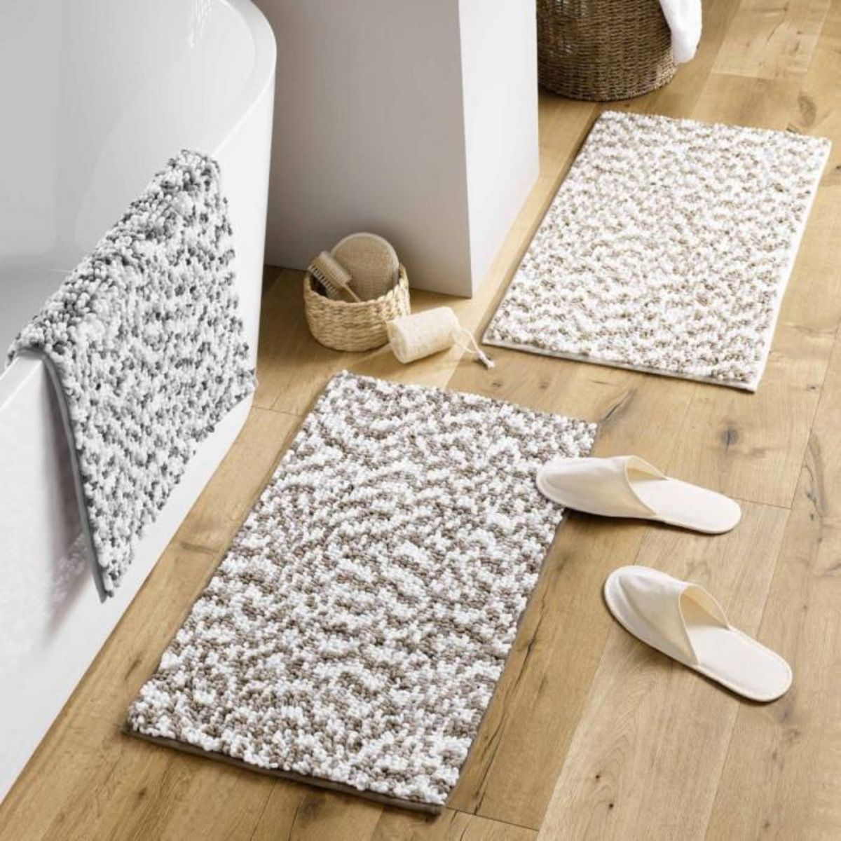 Paris Prix Tapis de Bain  Friza  45x75cm Blanc & Marron