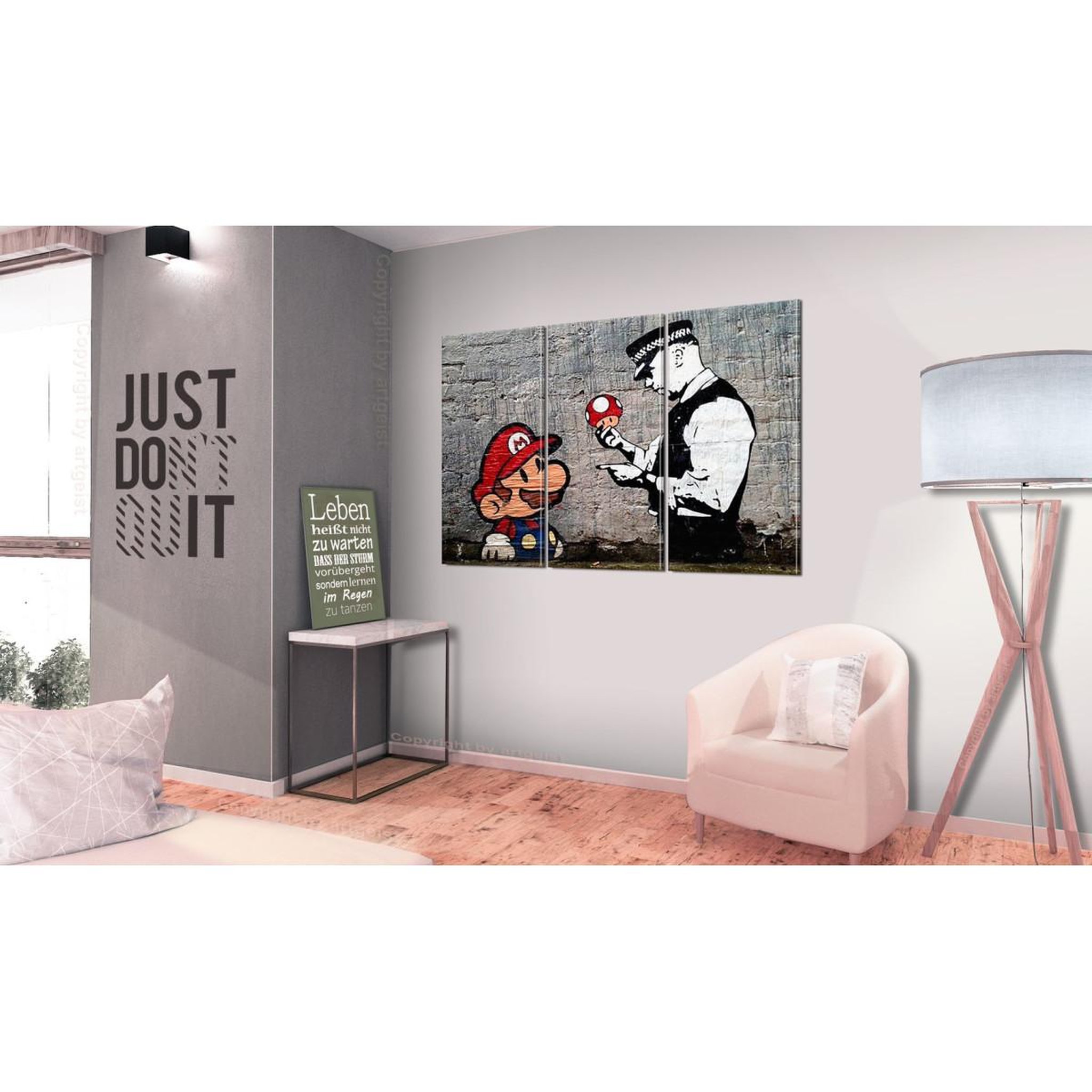 Voir la diapositive 2 : Paris Prix Tableau imprimé 3 pièces  super mario mushroom cop - banksy