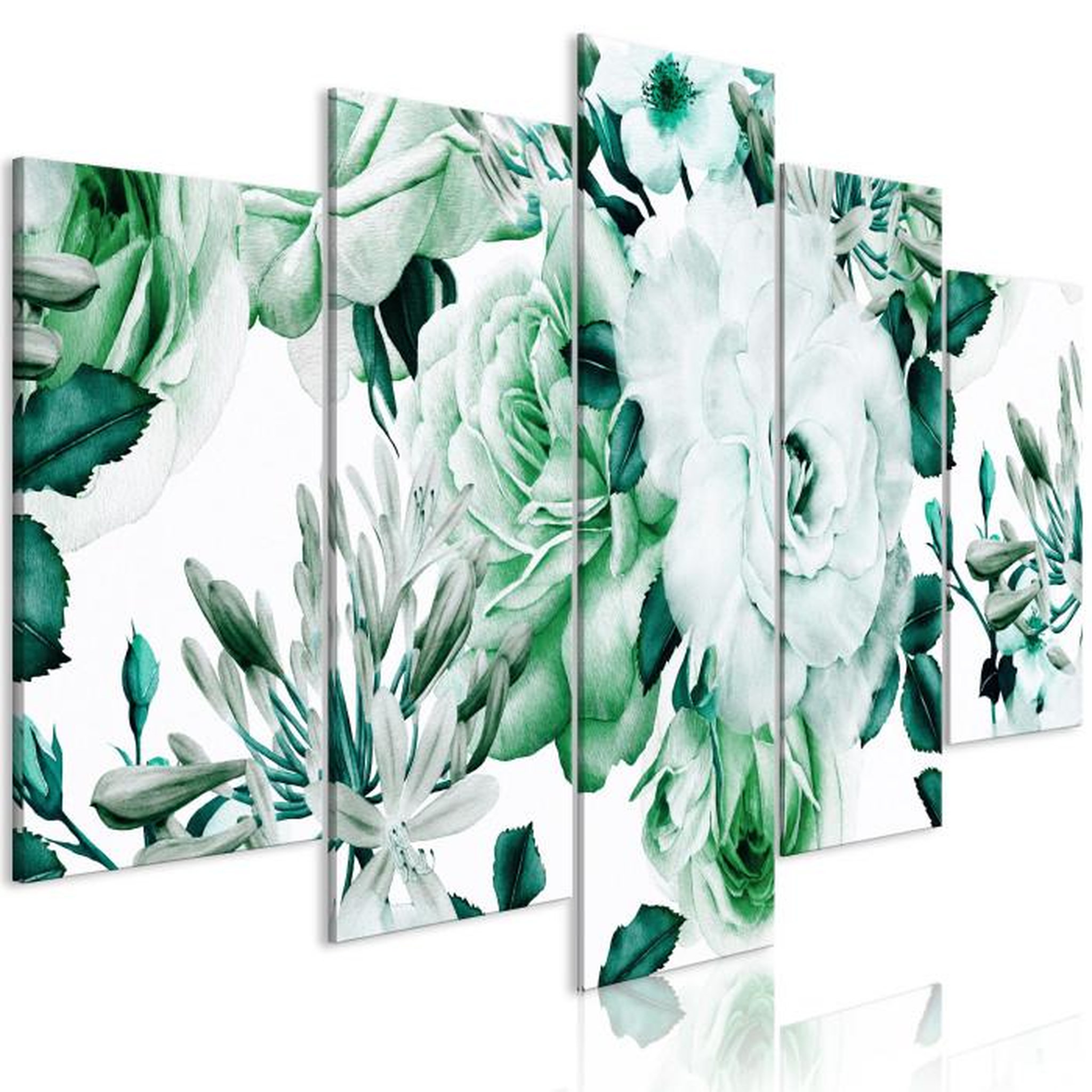 Paris Prix Tableau 5 Panneaux  Rose Composition Wide Green. Coloris disponibles : Multicolore