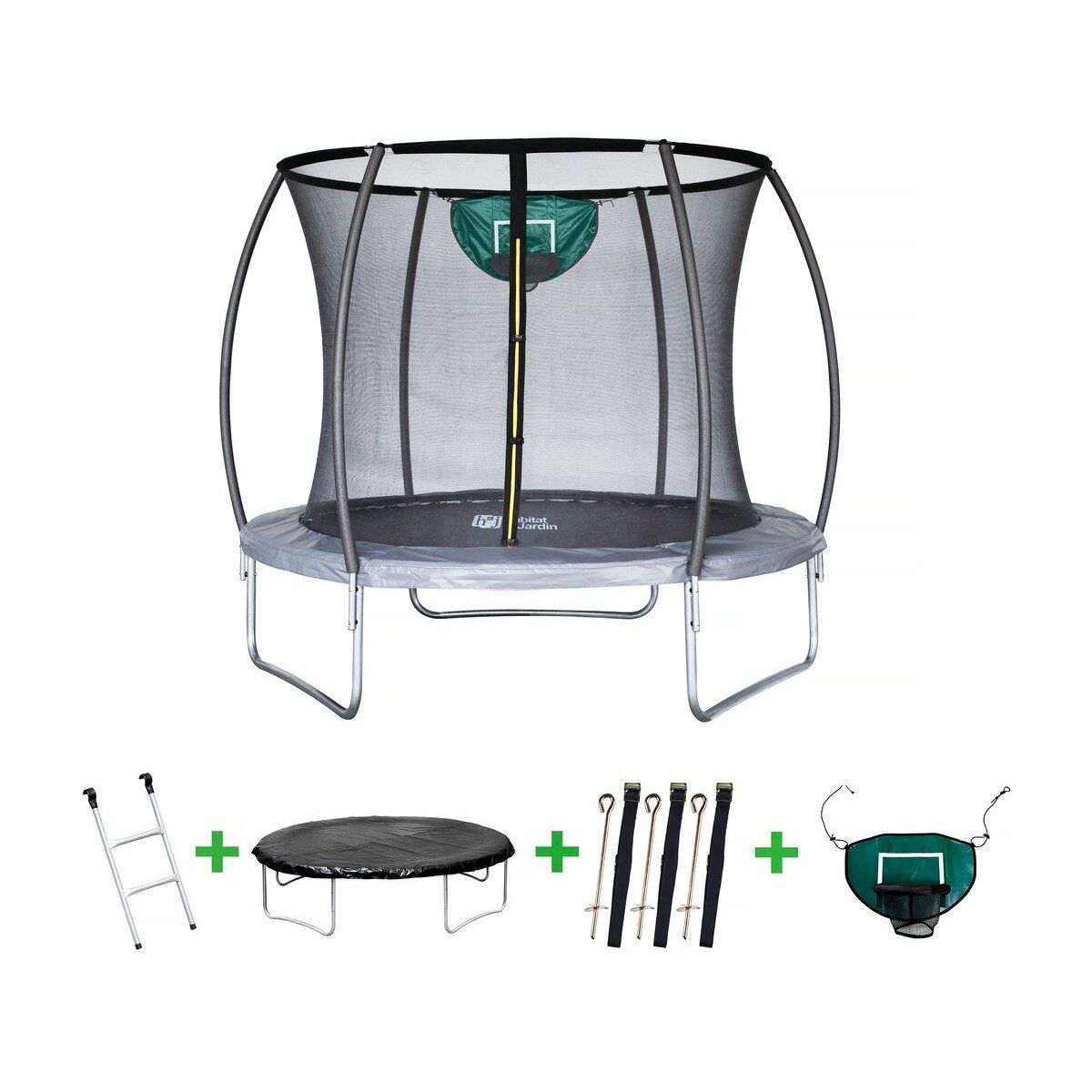 Habitat et Jardin Trampoline avec filet intérieur  jumper  - Ø 4,60 m - Gris