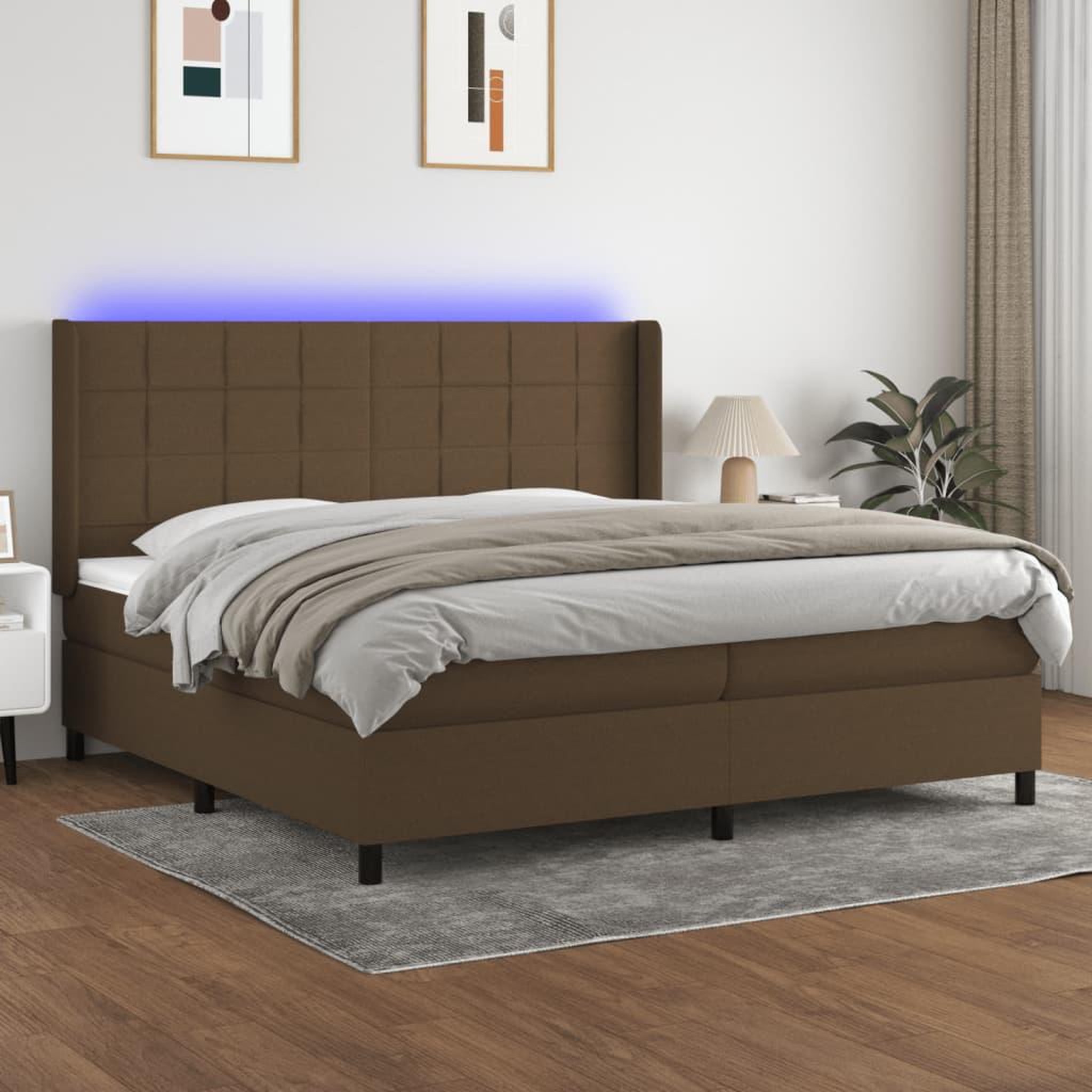 Voir la diapositive 2 : VIDAXL Sommier a lattes de lit matelas et LED Marron fonce 200x200 cm