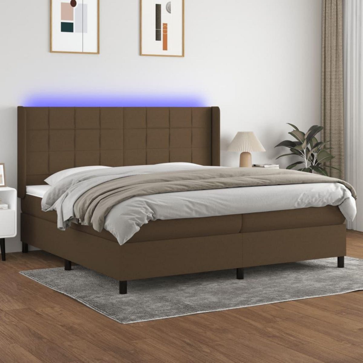 VIDAXL Sommier a lattes de lit matelas et LED Marron fonce 200x200 cm